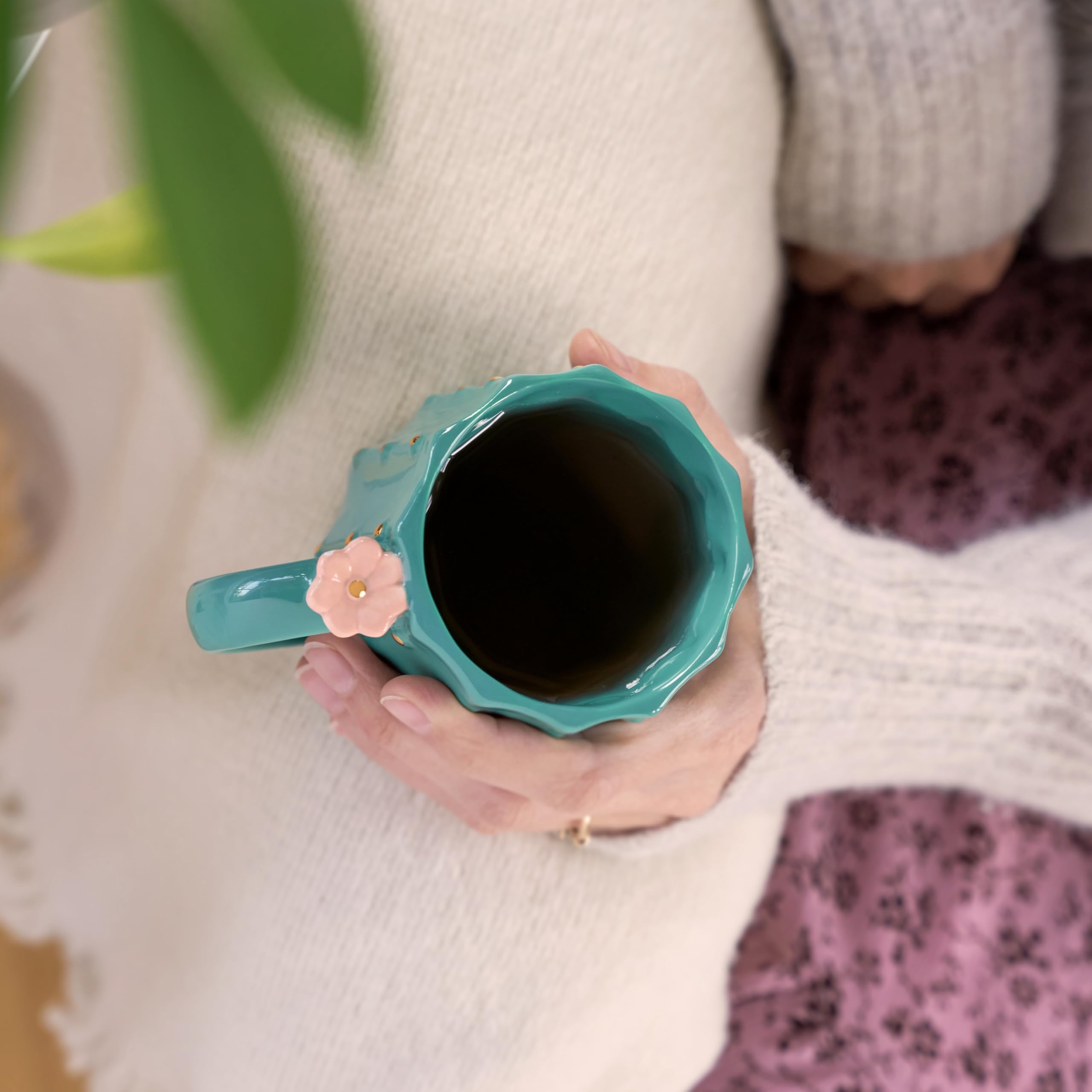 Pinky Up Cactus Ceramic Coffee Mug, 12 oz Green Tea Cup, Model 6882, Perfect for Lattes, Cocktails, and More