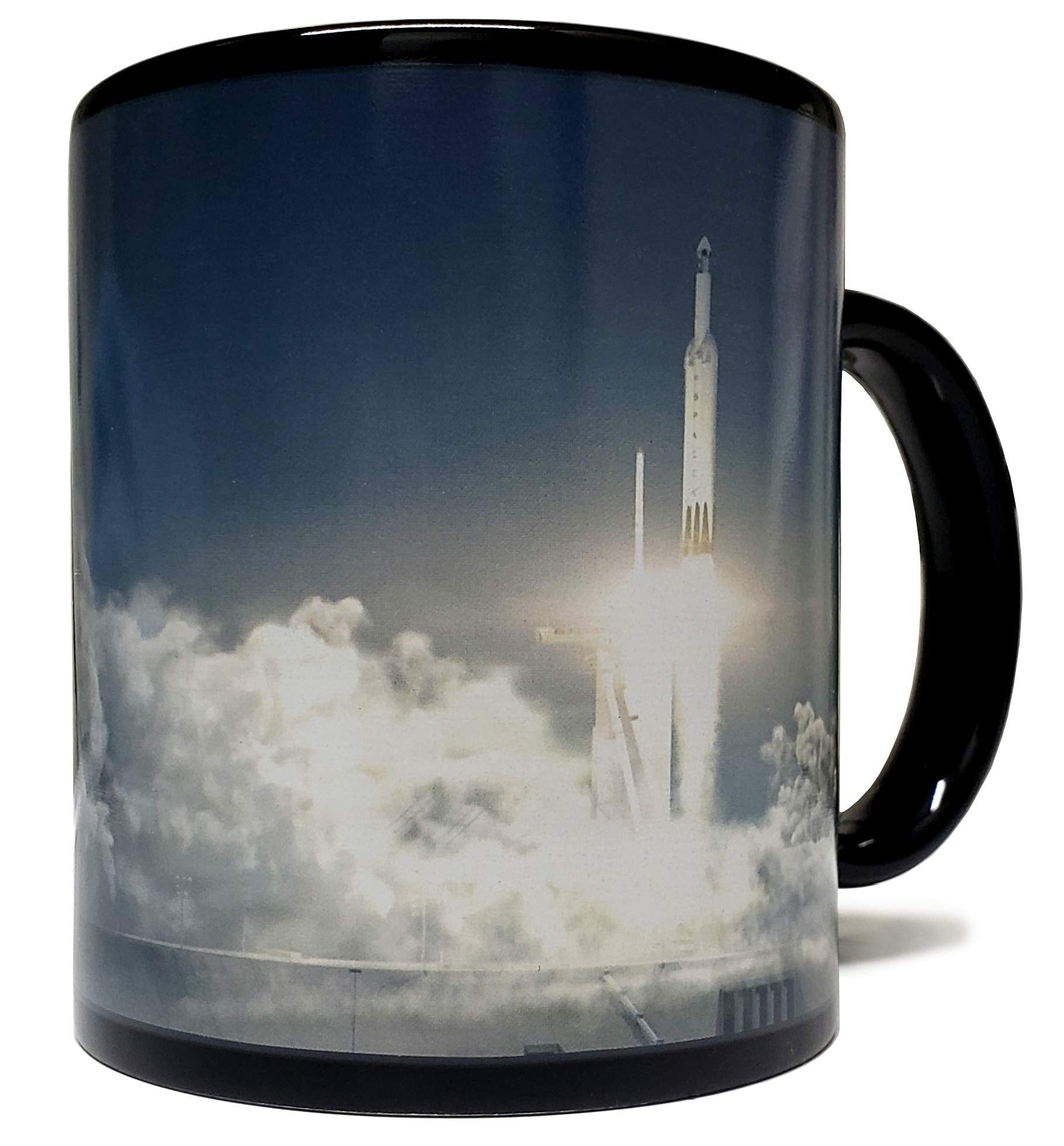 Mean Muggin SpaceX Falcon Rocket Launch Color Changing Heat Sensitive 11 Fluid Ounce Mug - Black Ceramic - Foam Box Protection -