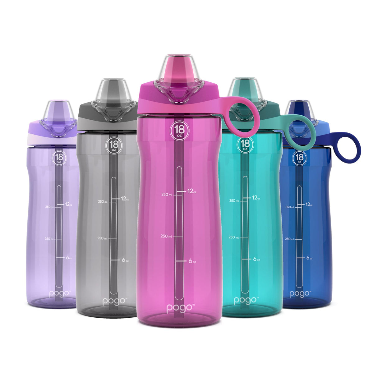Pogo Bpa-Free Tritan Plastic Water Bottle With Soft Straw Lid, 18 Oz, Fuchsia