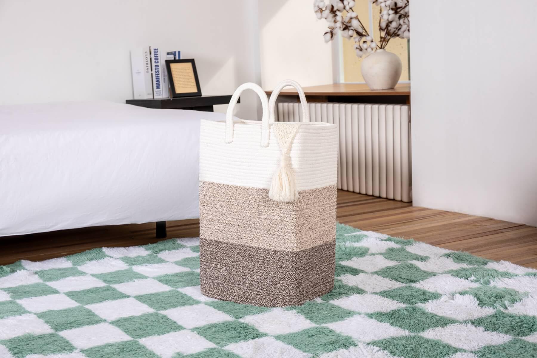 Tall Hamper Laundry Basket With Handles,Woven Cotton Rope Laundry Big Hamper Sorters,Versatile Storage For Dirty Clothes,Baby An