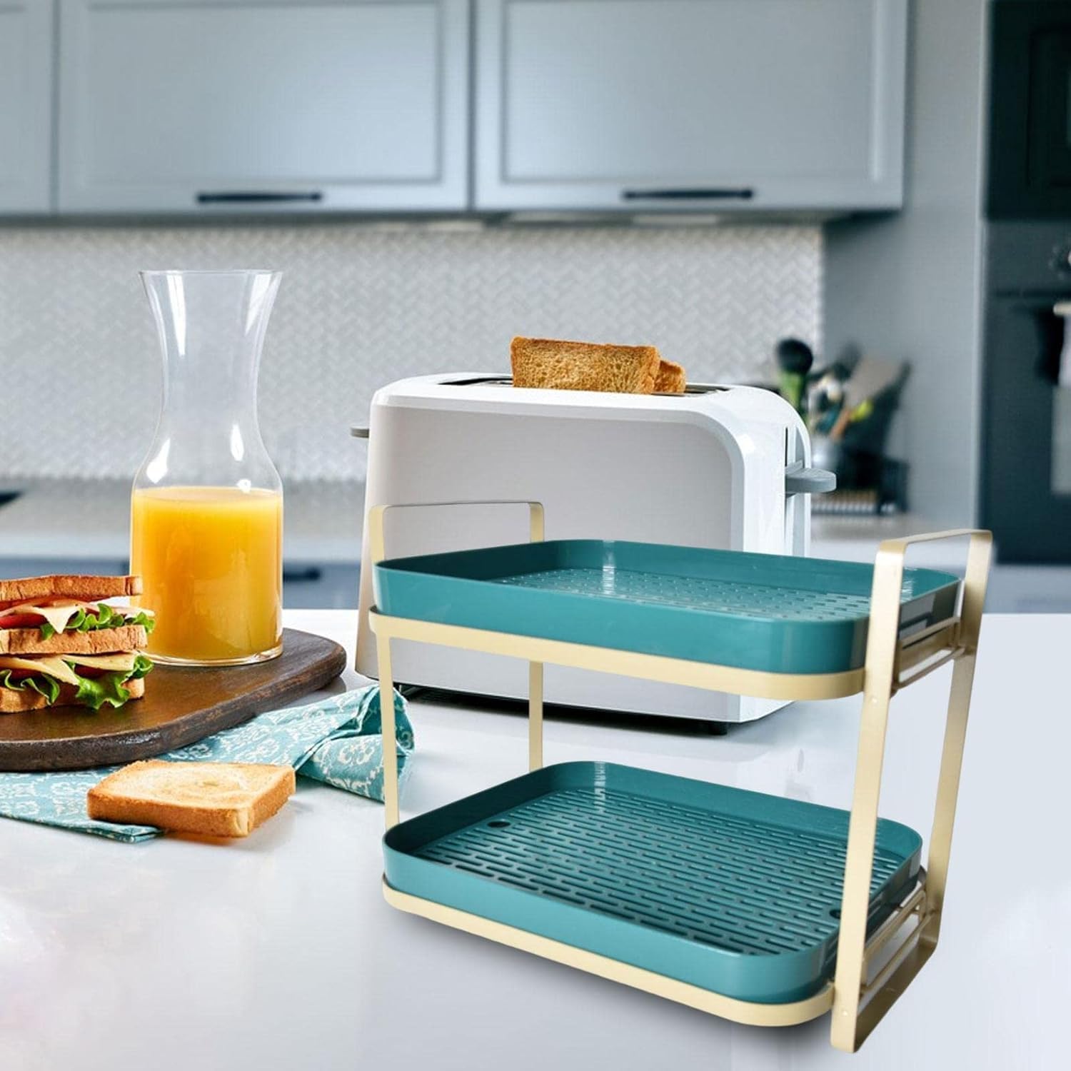 Dhadh Fruits/Vegetables Kitchen Rack Plastic Double Drain Shelf Organiser | Multipurpose Storage Rack For Bathroom