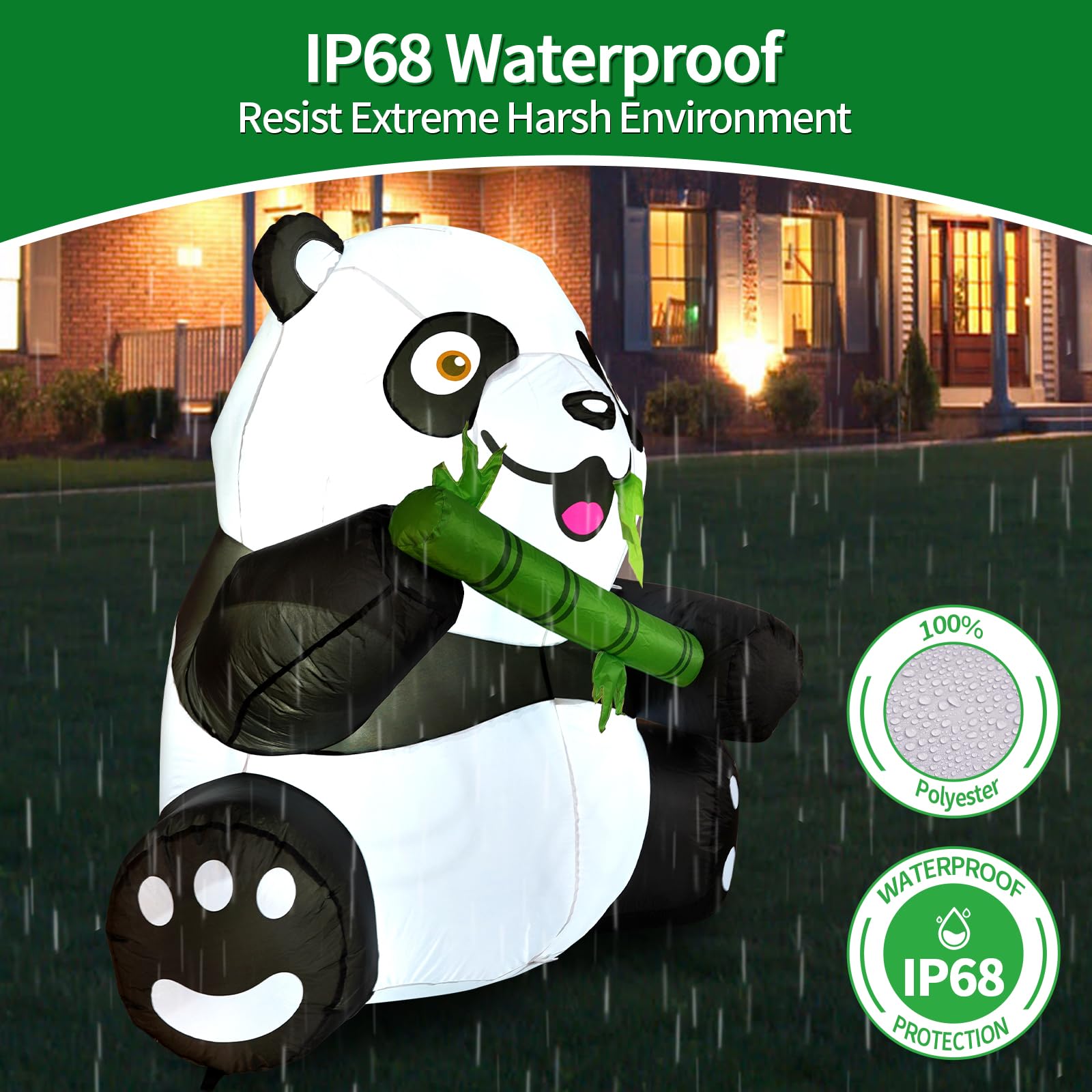 5Ft Tall Large Panda Inflatable Decorations, Blow Up Panda with Built-in LED Light, Panda Blowup Decor for Outdoor Yard, Birthda