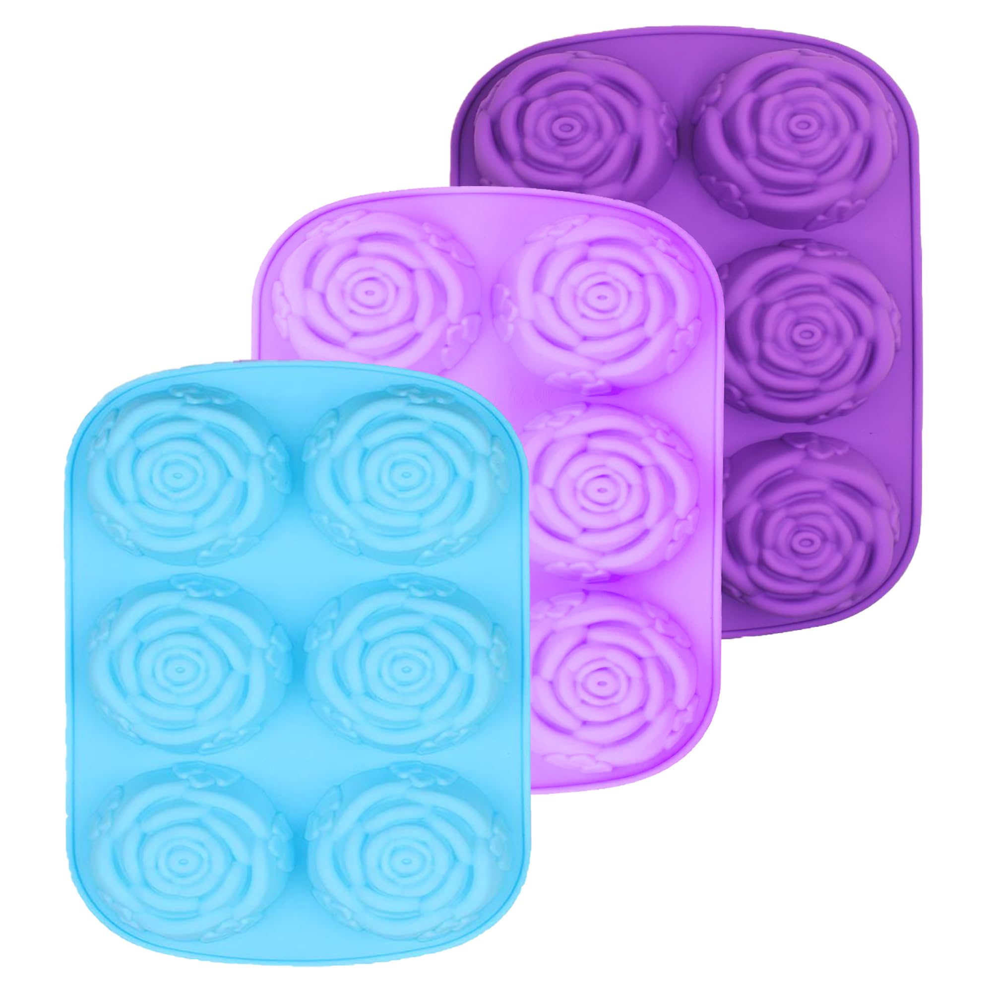 Nikkier 6 Cavity Rose Flower Silicone Mold For Cake Chocolate Candy Cupcakes Pudding Muffins Ice Cube Soap Making 3Pcs