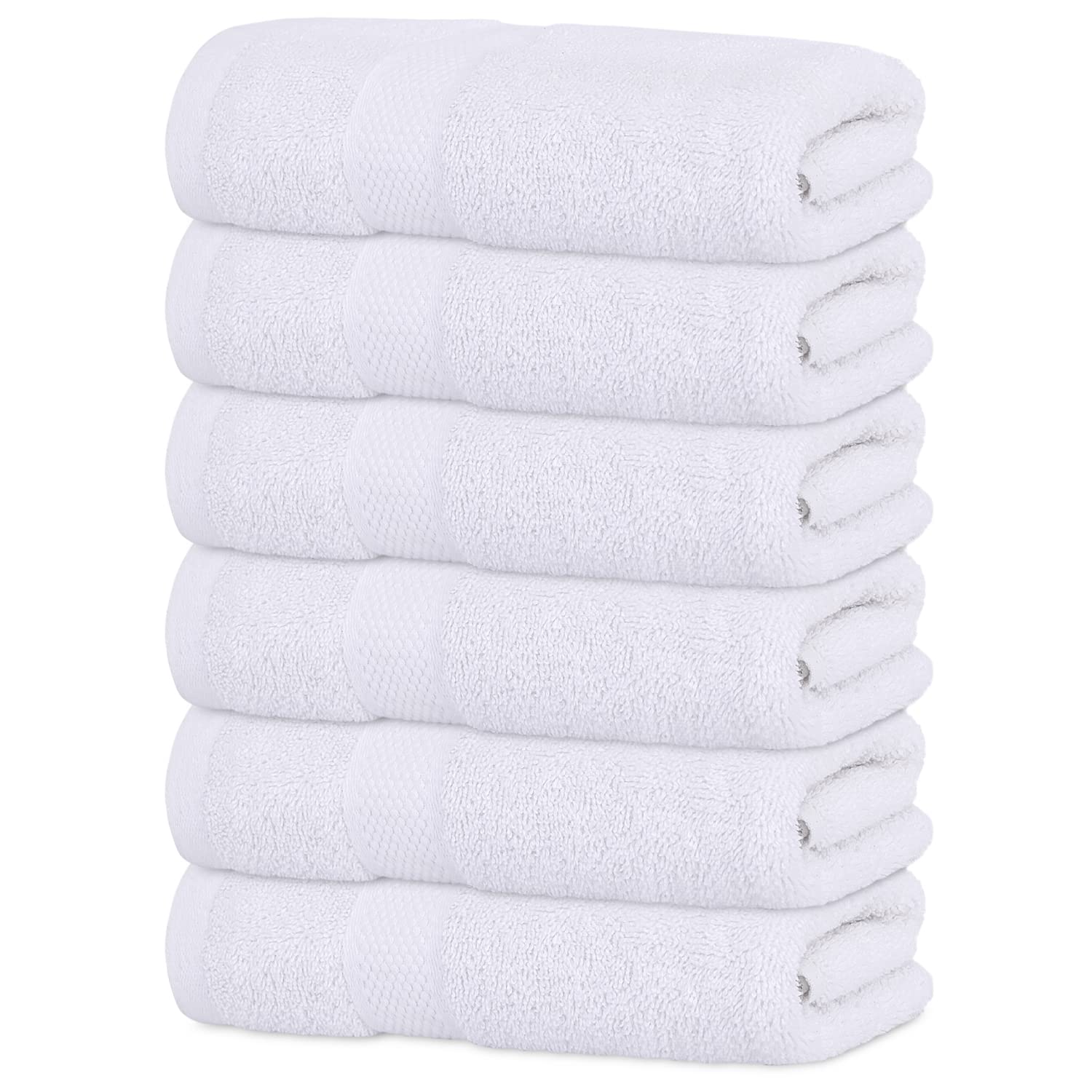 Infinitee Xclusives Premium 100% Cotton Hand Towels - Set of 6  16x28 Inches - Hotel and Spa Quality - Ultra Soft  Highly Absorbent - White Bathroom Towels