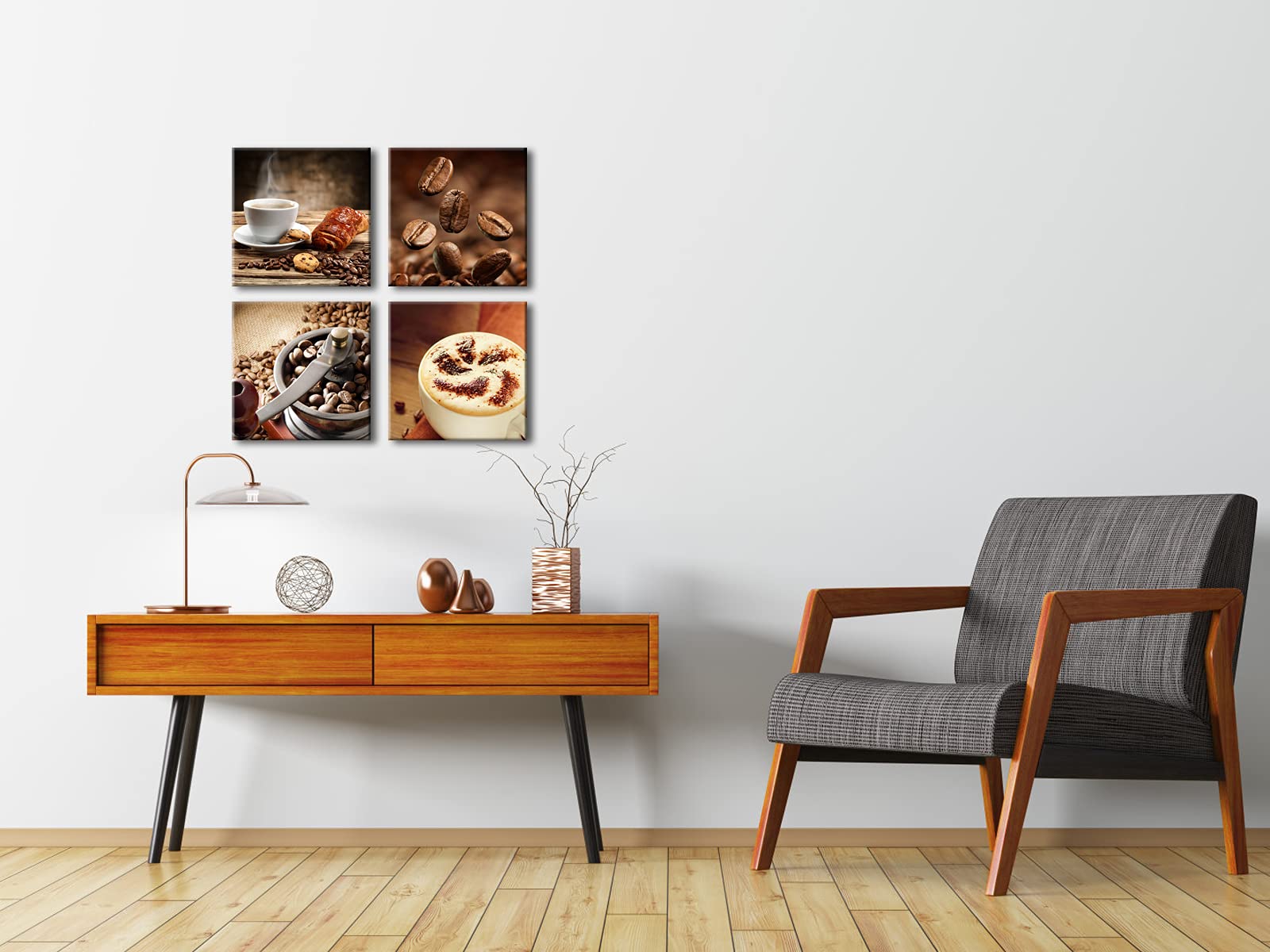Wieco Art 4 Panels Coffee Bean Kitchen Canvas Wall Art Coffee Cup Canvas Prints Wall Decor Dining Room Canvas Art Contemporary P