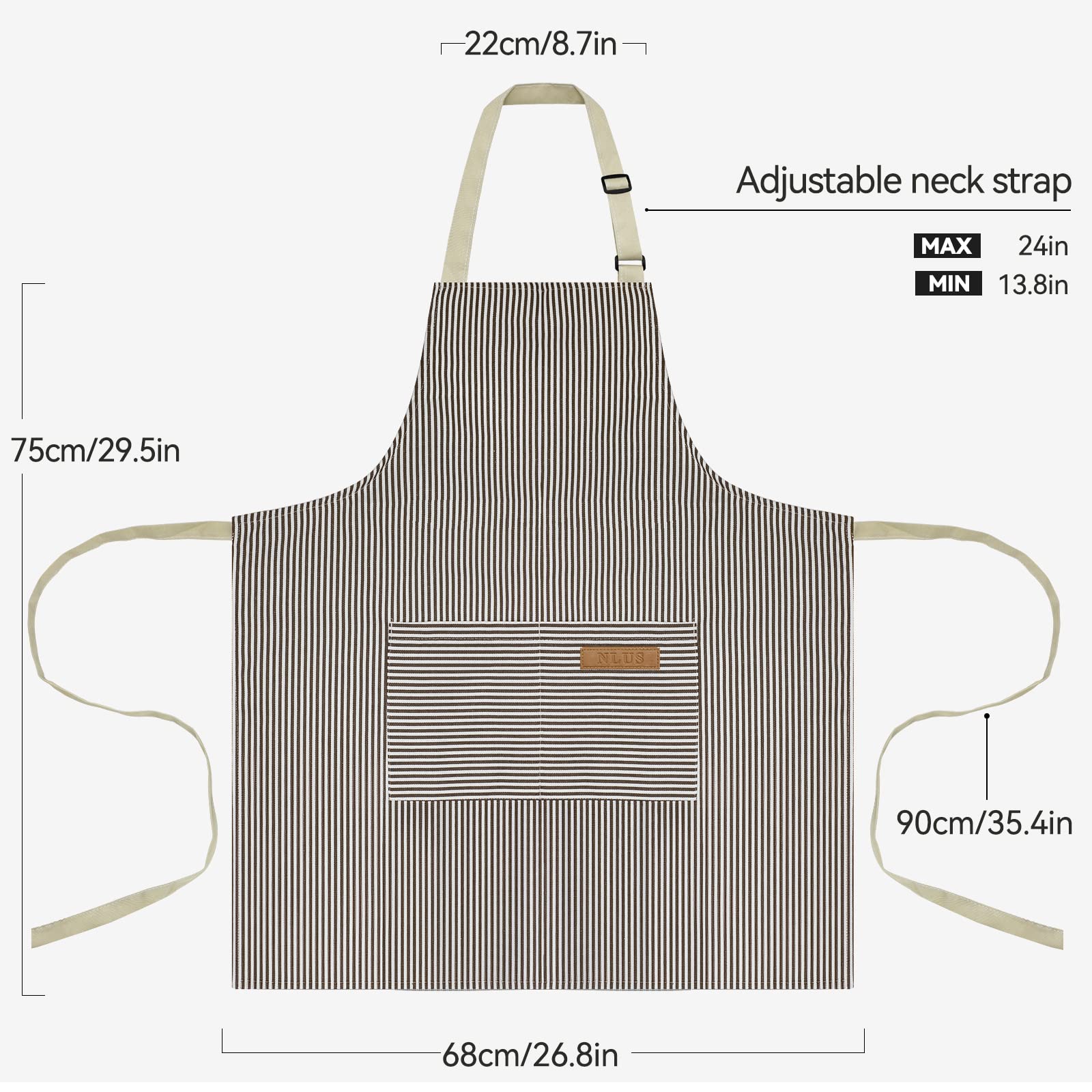 Nlus 2 Pack Kitchen Cooking Aprons, Adjustable Bib Soft Chef Apron With 2 Pockets For Men Women(Black/Brown Stripes)
