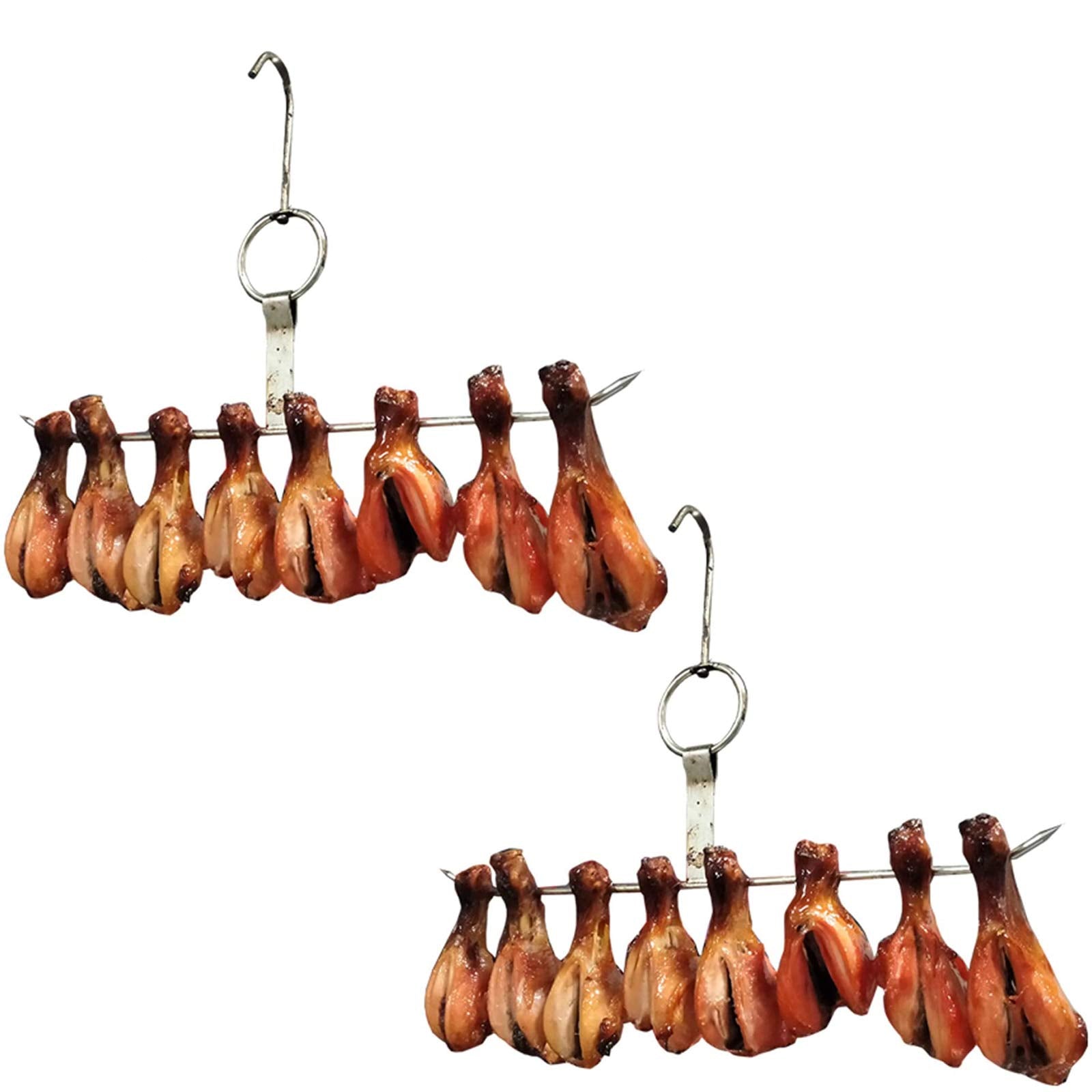 Tihood 2Pcs Stainless Steel Chicken Wings And Leg Smocking Hanger Meat Hooks Bacon Shop Hook Bbq Grill Hanger Cooking Tools Acce