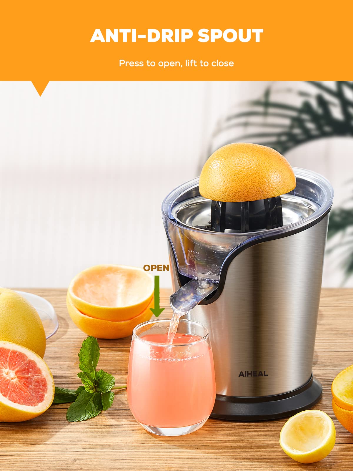 Aiheal Electric Citrus Juicer, Orange Juicer Squeezer With Two Interchangeable Cones Suitable For All Size Of Citrus Fruits, Ant