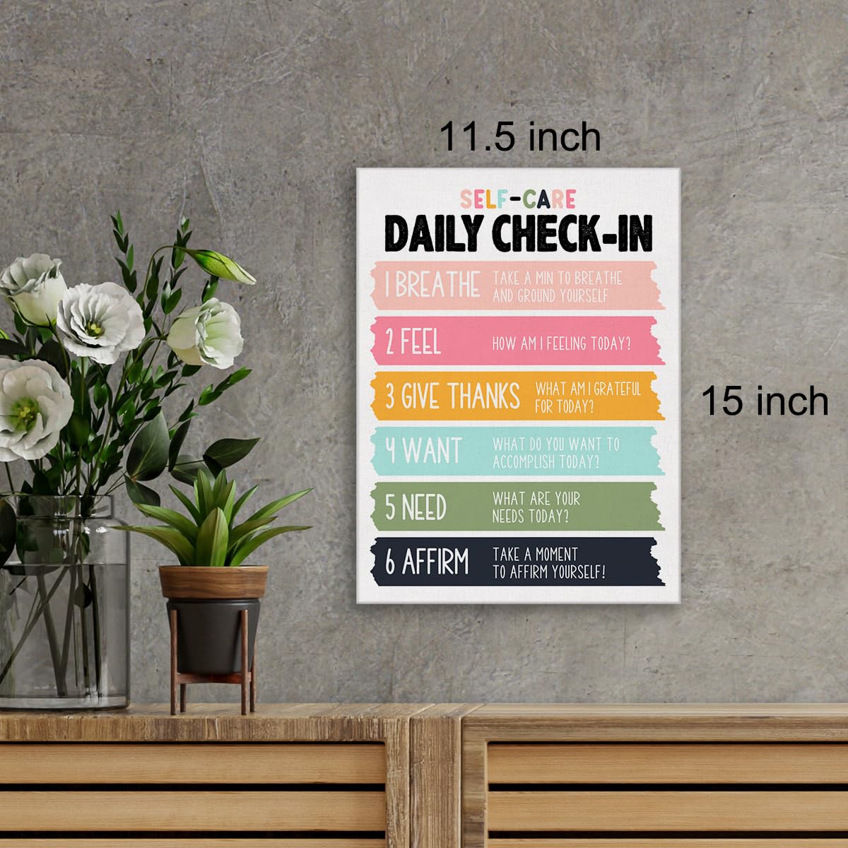 Self Care Wall Art Canvas Painting Mindfulness Print Framed Daily Check-In Mental Health Poster Canvas Sign For Therapy Office D
