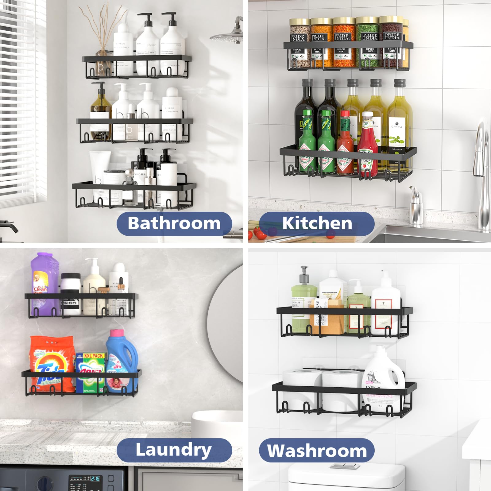 Liuoud Shower Caddy 10 Pack, Shower Organizer Shelves For Inside Shower, Bathroom Self Adhesive Shower Rack, Durable Stainless S