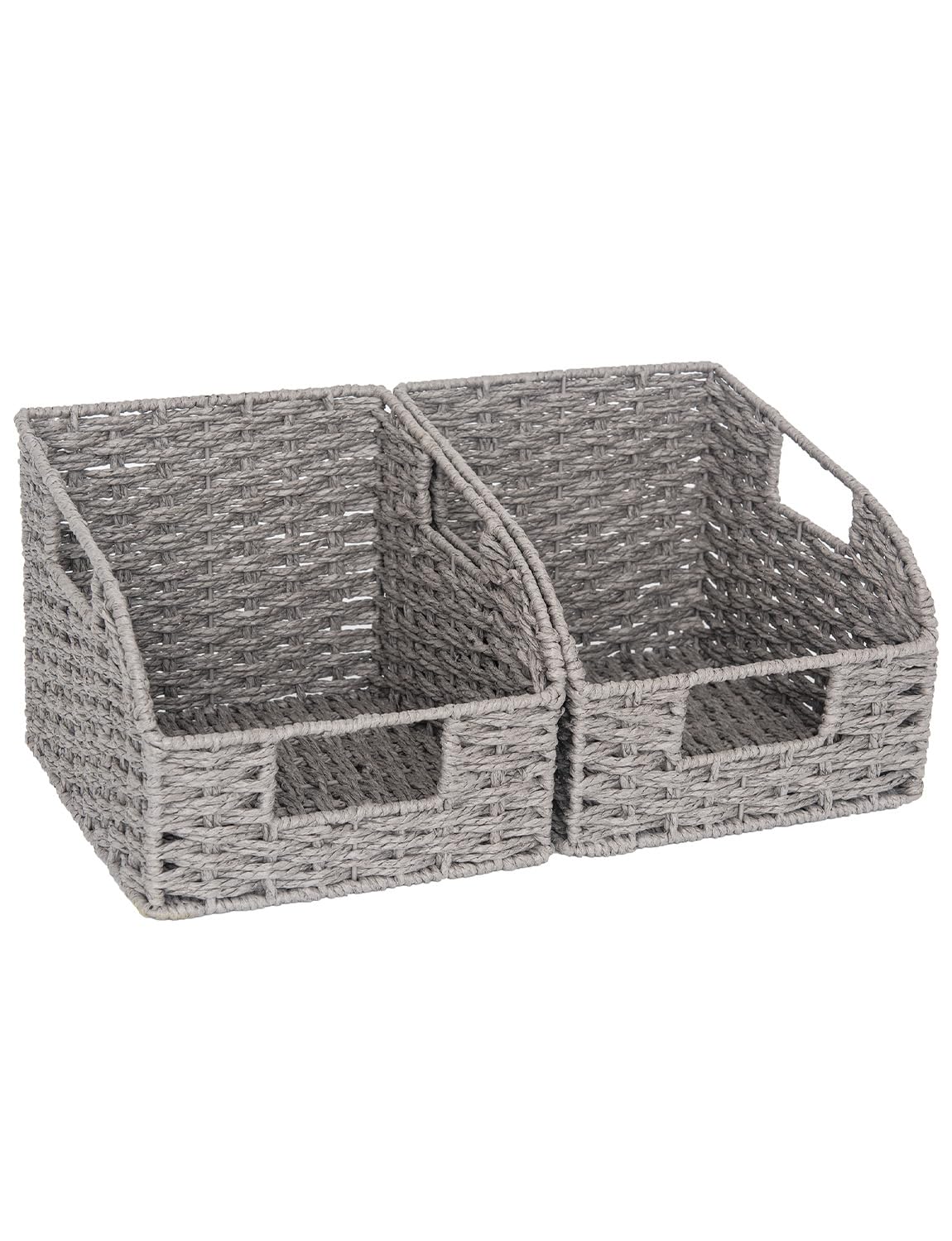 Storageworks Round Paper Rope Storage Baskets With Built-In Handles, Hand Woven Baskets For Organizing, Gray, 8 Al X 9 Aw X 7 Ah