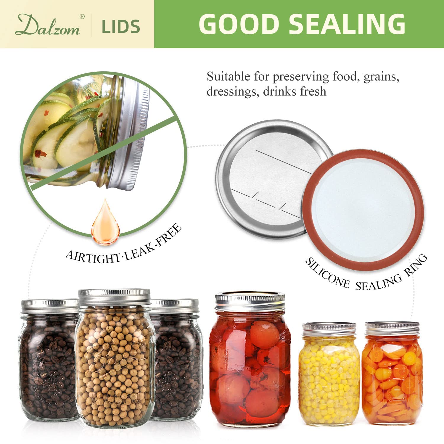 Dalzom 48Pcs Canning Lids With Rings Wide Mouth, Premium Mason Jar Lids With Bands/Rings For Wide Mouth Ball, Kerr Jars - Food G