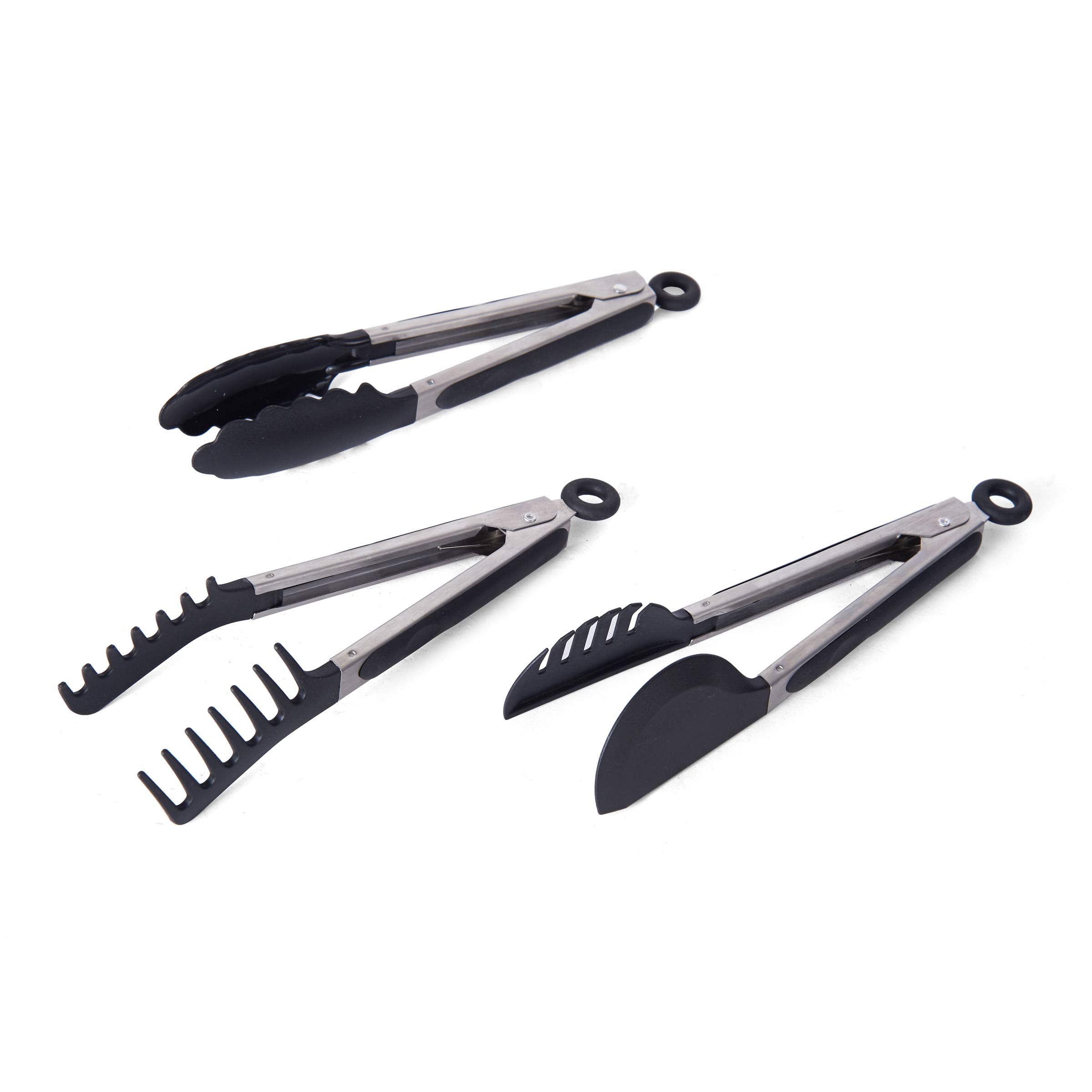 Farberware Classic Tongs Set of 3, Nylon Tipped, Stainless Steel, Black - Model 5215718
