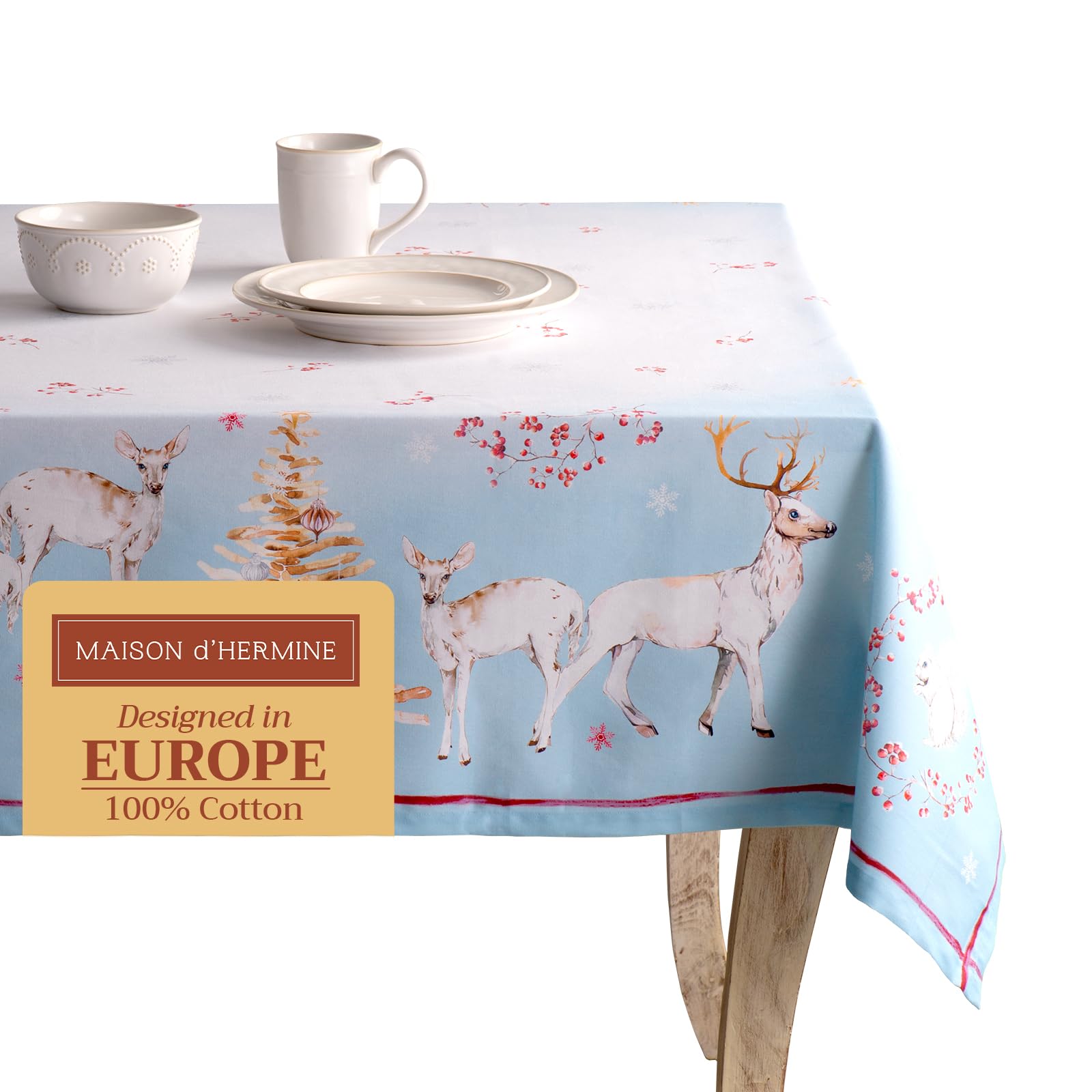 Maison D Hermine Tablecloths 100% Cotton 70X120 Decorative Rectangle Tablecloth Washable Table Cover, Holiday Dinner, Wedding &