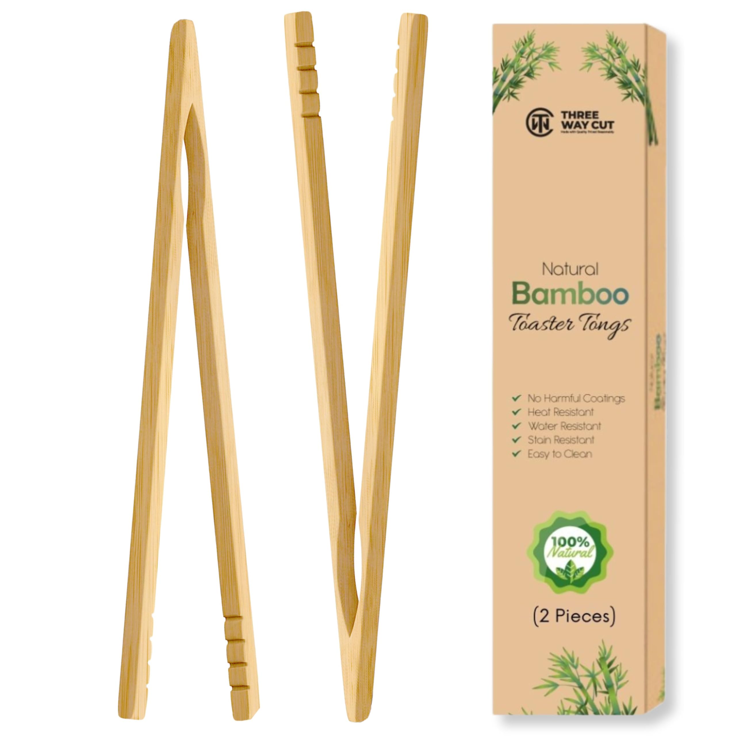 Wooden Toaster Tongs 2 Pcs | Bamboo Kitchen Utensils For Cooking & Holding Toast Bacon Muffin Fruits, Pickles, Cheese Bagel Brea