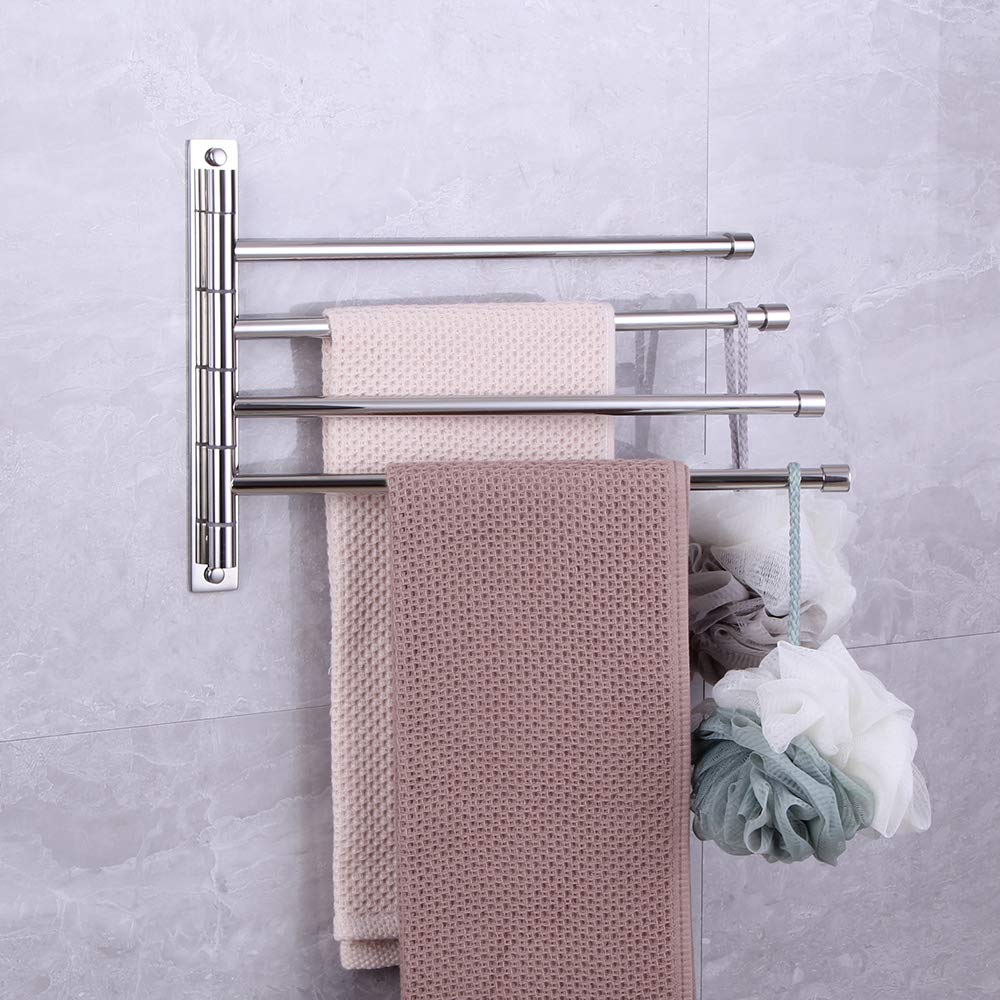 Kimzcn Towel Holder Swing Out Towel Bar Stainless Steel Bathroom Hand Towel Rack 4-Bar Folding Arm Swivel Hanger Wall Mount Poli