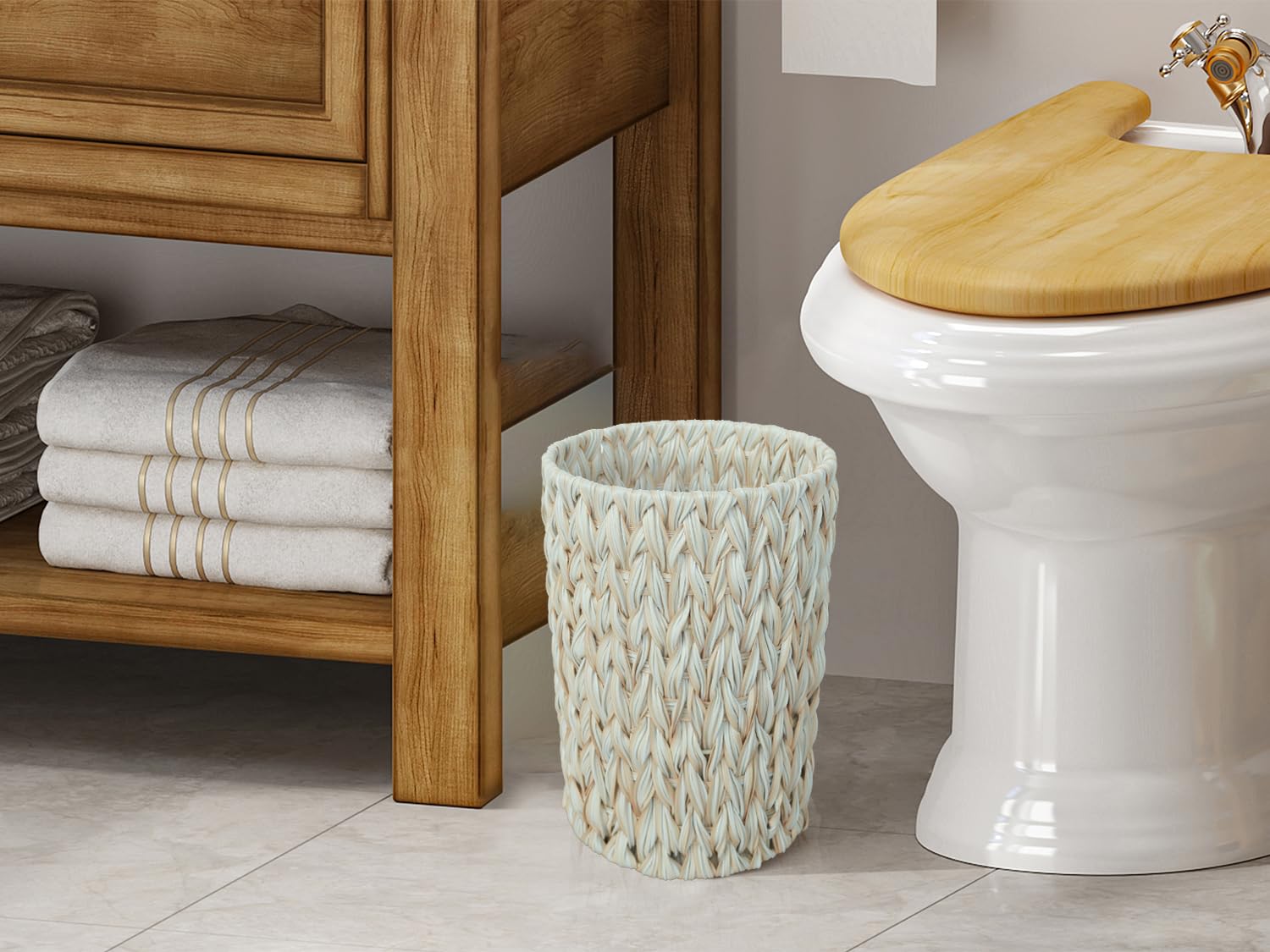 Coeusy Wicker Trash Can,Bathroom Trash Can,Wicker Waste Basket For Bathroom,Decorative Boho Trash Can,Small Waste Basket For Bed