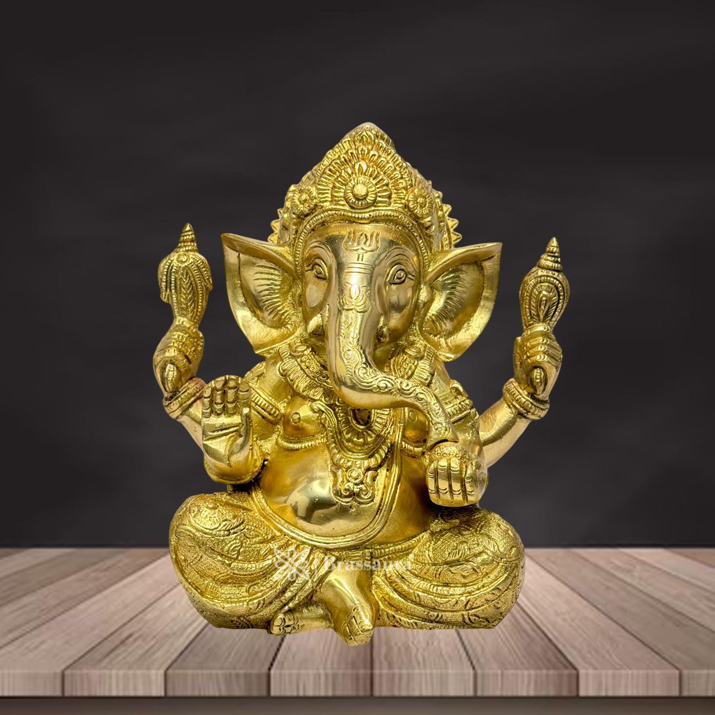Brassaura Brass Ganesha Bhagwan Idol Taj Ganesh Statue Ganpati Murti For Temple Puja Home Entrance Decor Luck Gift Height 15 Cm 