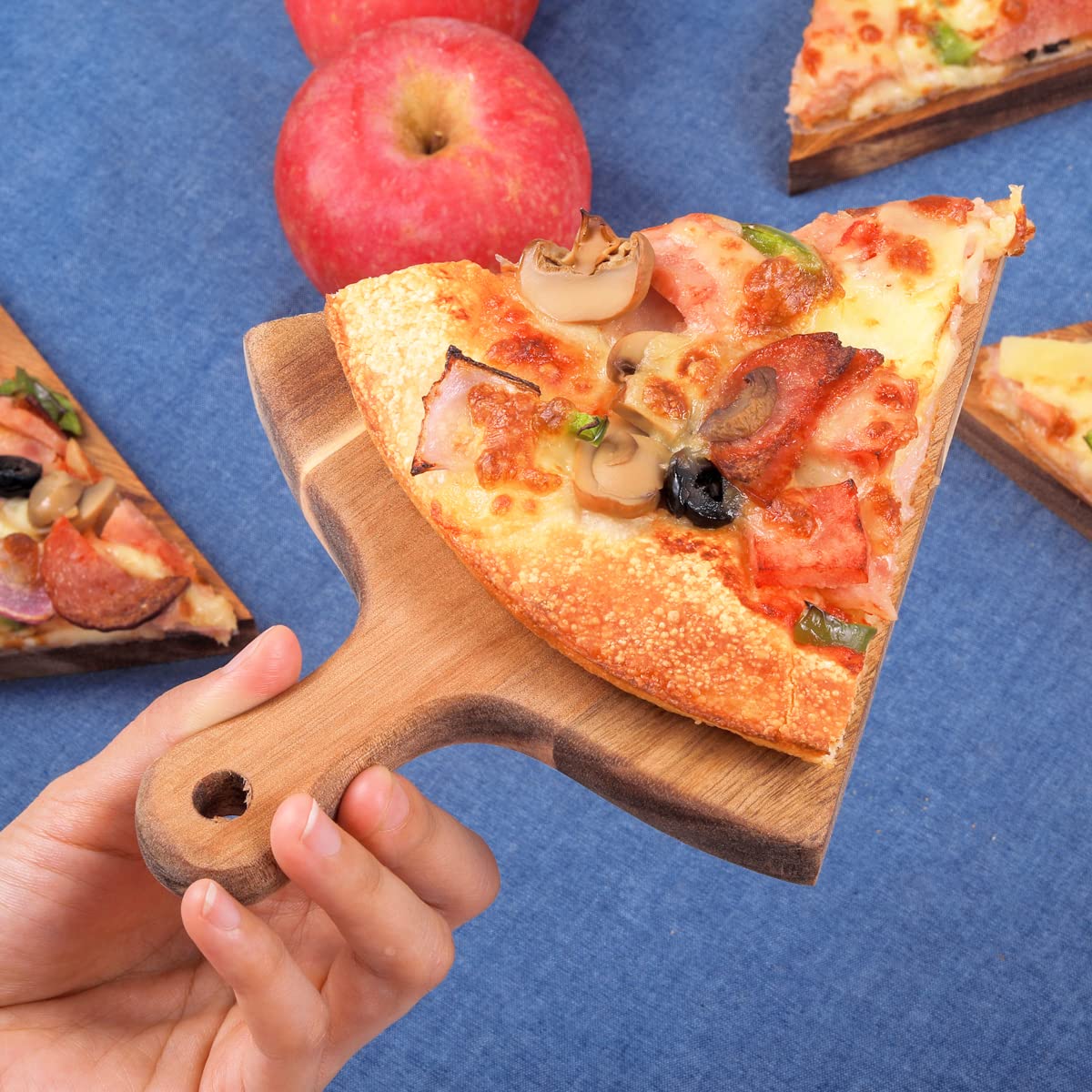 12 Inches Round Bamboo Pizza Plate Set, 6 Pcs 6 Inches Bamboo Triangle Pizza Pie Plates, Round Dish Platter Stack-Able Wooden Pi