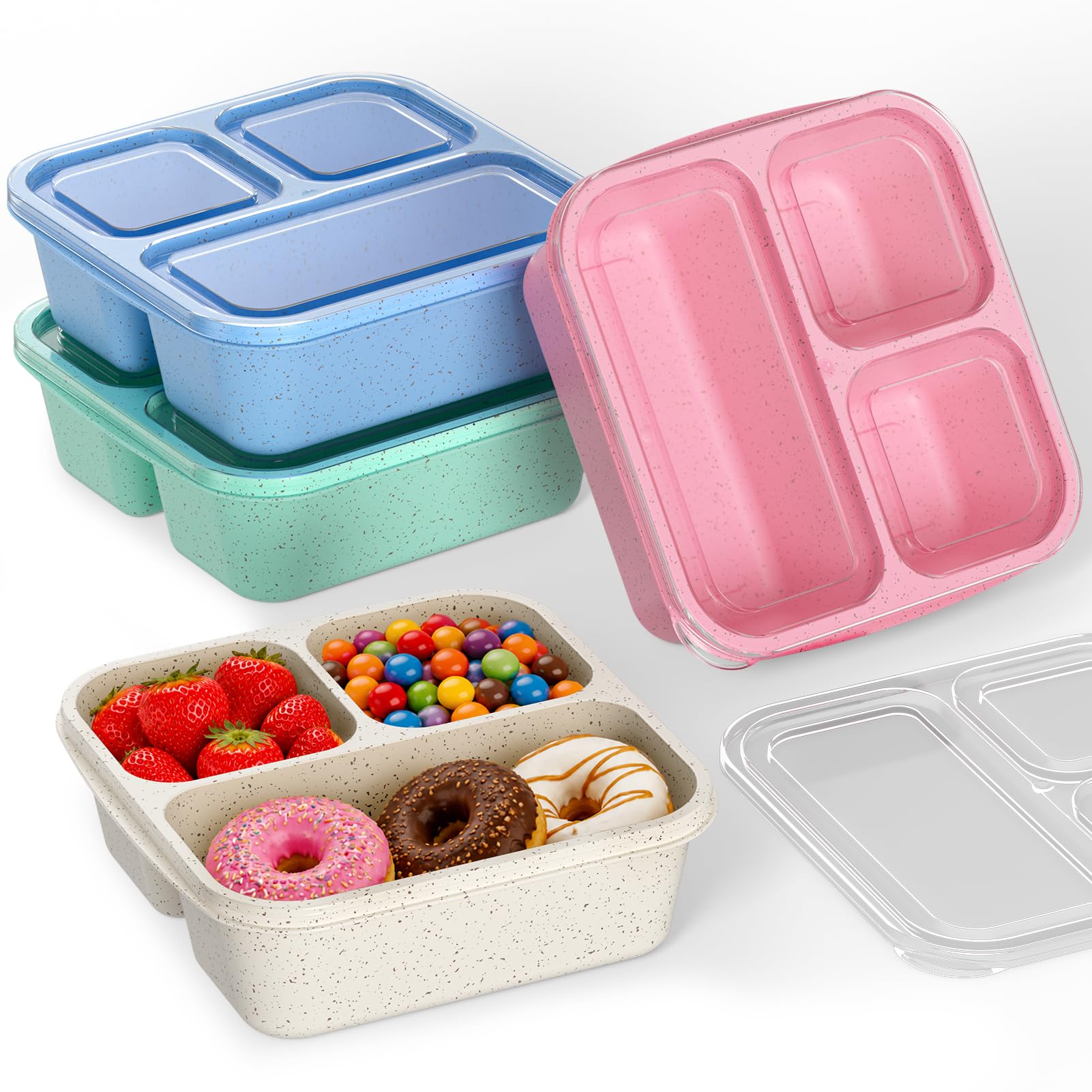 Bento Box for Kids 4Pack, 3Compartment Lunch Containers  Stackable Snack Boxes Made of Wheat Straw, Microwave/Dishwasher/Free