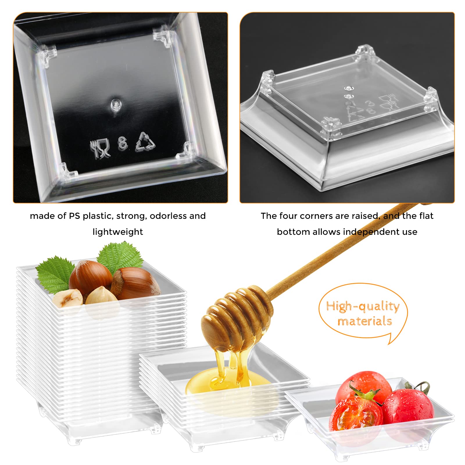 Gothabach 100 Pcs Mini Dessert Plates, Clear Disposable Mini Plastic Tray, Mini Plastic Dish For Sauce, Dessert, Fruit Or Appeti