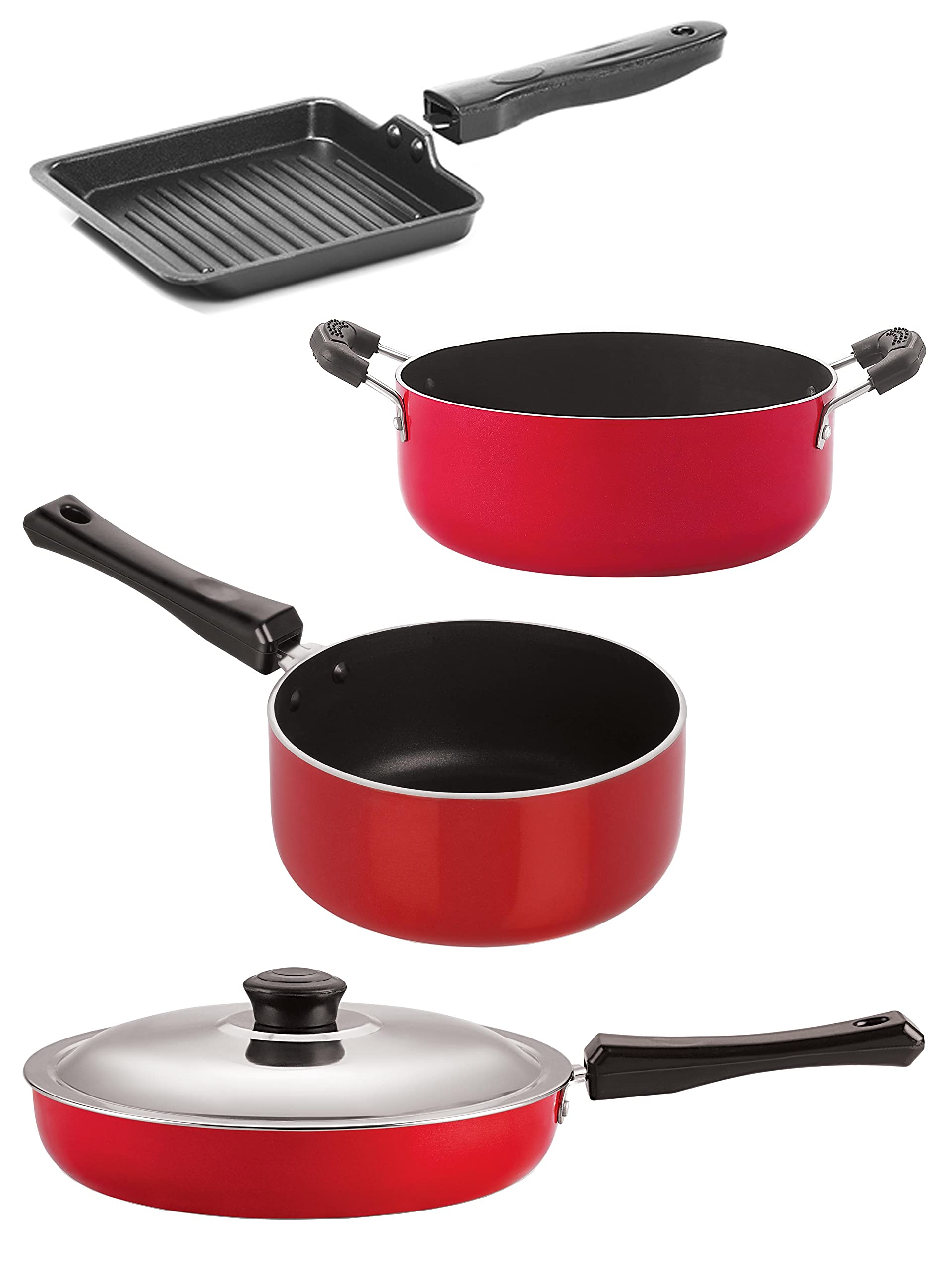 Nirlon Aluminium Non Stick Cooking Pots & Pans Set Of 4 Pieces (Fp12_Sp(B)_Sgp_Cs24)