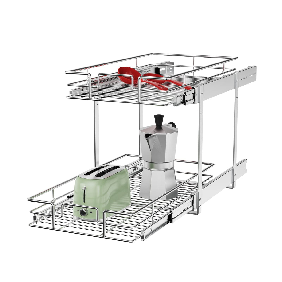 Roomtec Individual Pull Out Cabinet Organizer (11'' W X 21'' D), 2 Tier Spice Rack Organizer For Cabinet, Slide Out Drawer Pantr