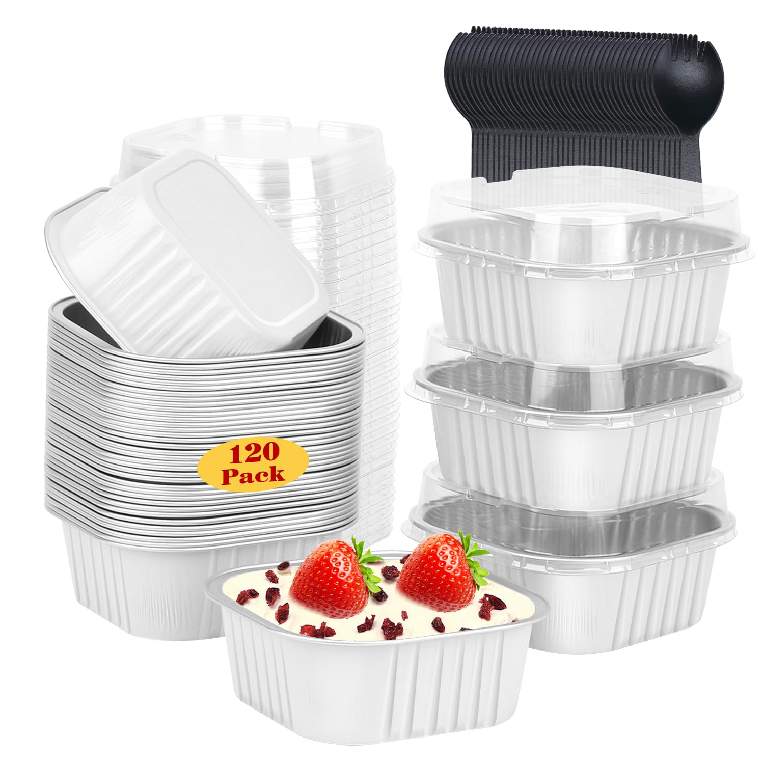 LNYZQUS 5oz Mini Cake Pans with Lids, Individual Brownie Tins 120 Pack
