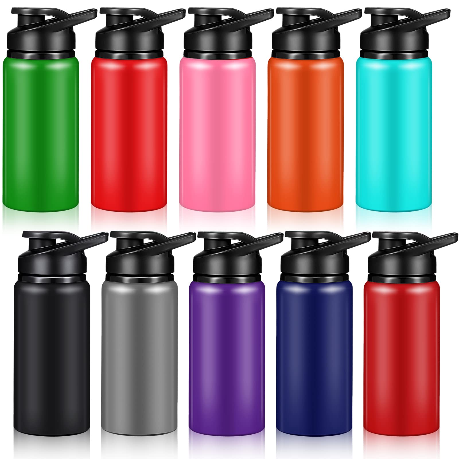 10 Pcs 17Oz Reusable Aluminum Water Bottles Bulk Multicolor Outdoor Sports Water Bottles Multipack Travel Bottles For Gym Cyclin