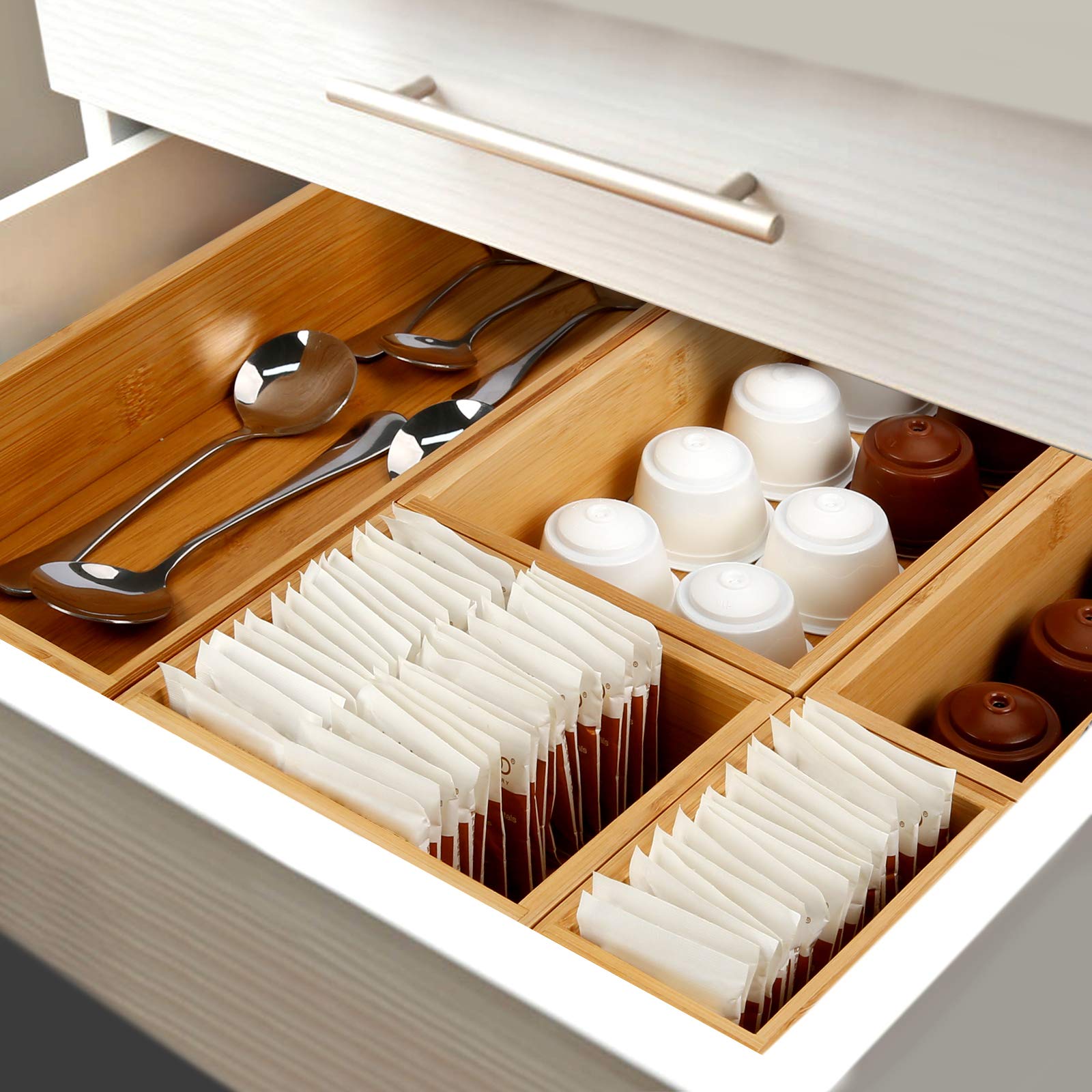 Secura Kitchen Drawer Utensil Organizer Box Set ?? ????????, Bamboo Utensil Holder Cutlery Makeup Silverware Jewelry Flatware Or