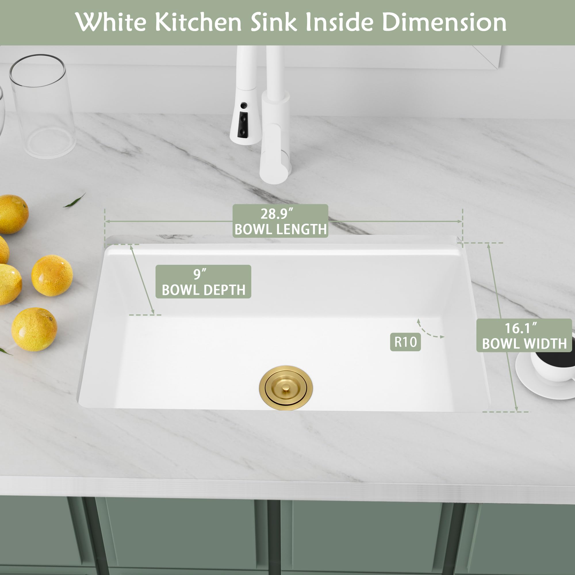 Monsinta 31 Inch Kitchen Sink, White Kitchen Sink, Single Bowl Kitchen Sink, Undermount Kitchen Sink, Large Workstation Kitchen