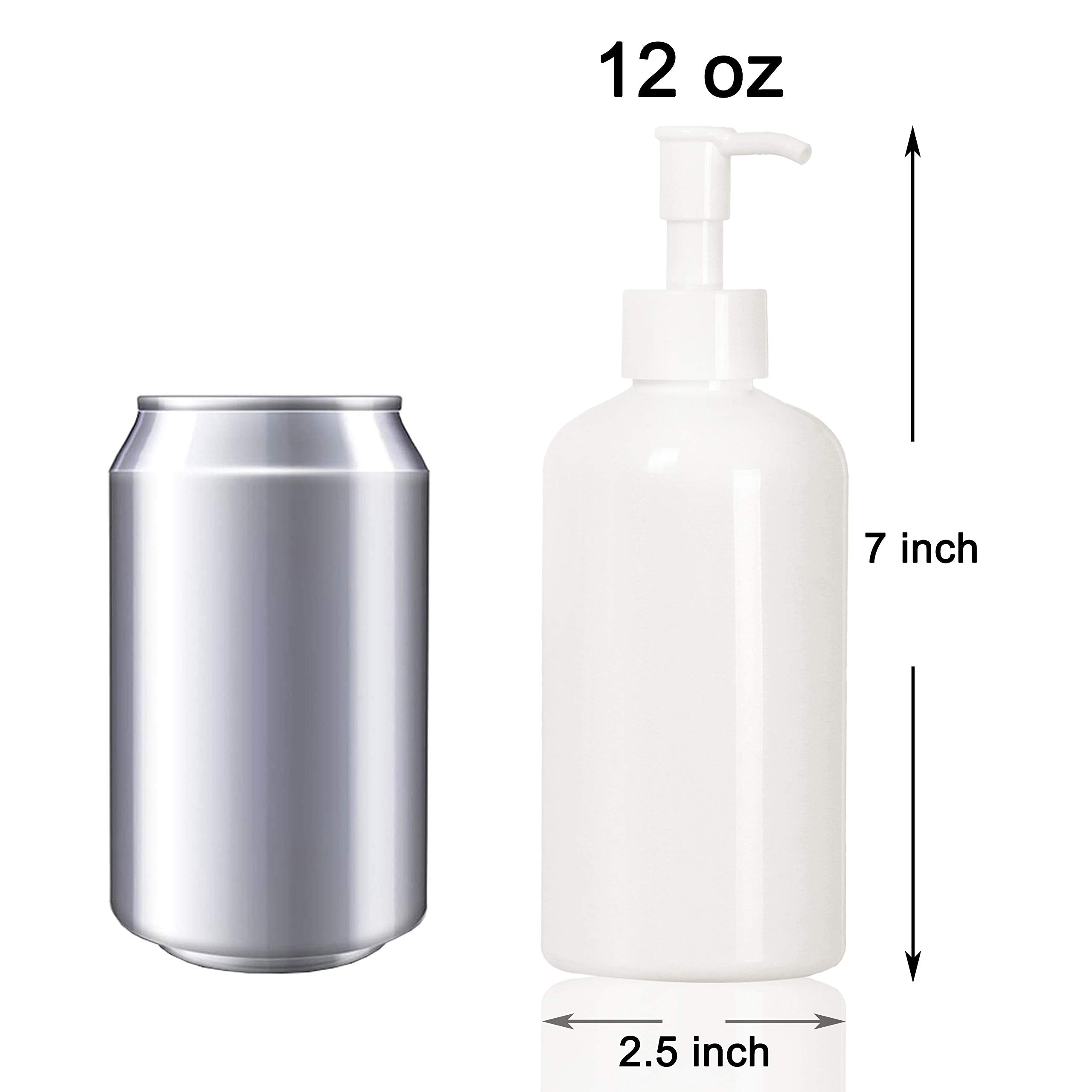 Youngever 6 Pack Plastic Pump Bottles 12 Ounce, Refillable Plastic Pump Bottles With Travel Lock (White)