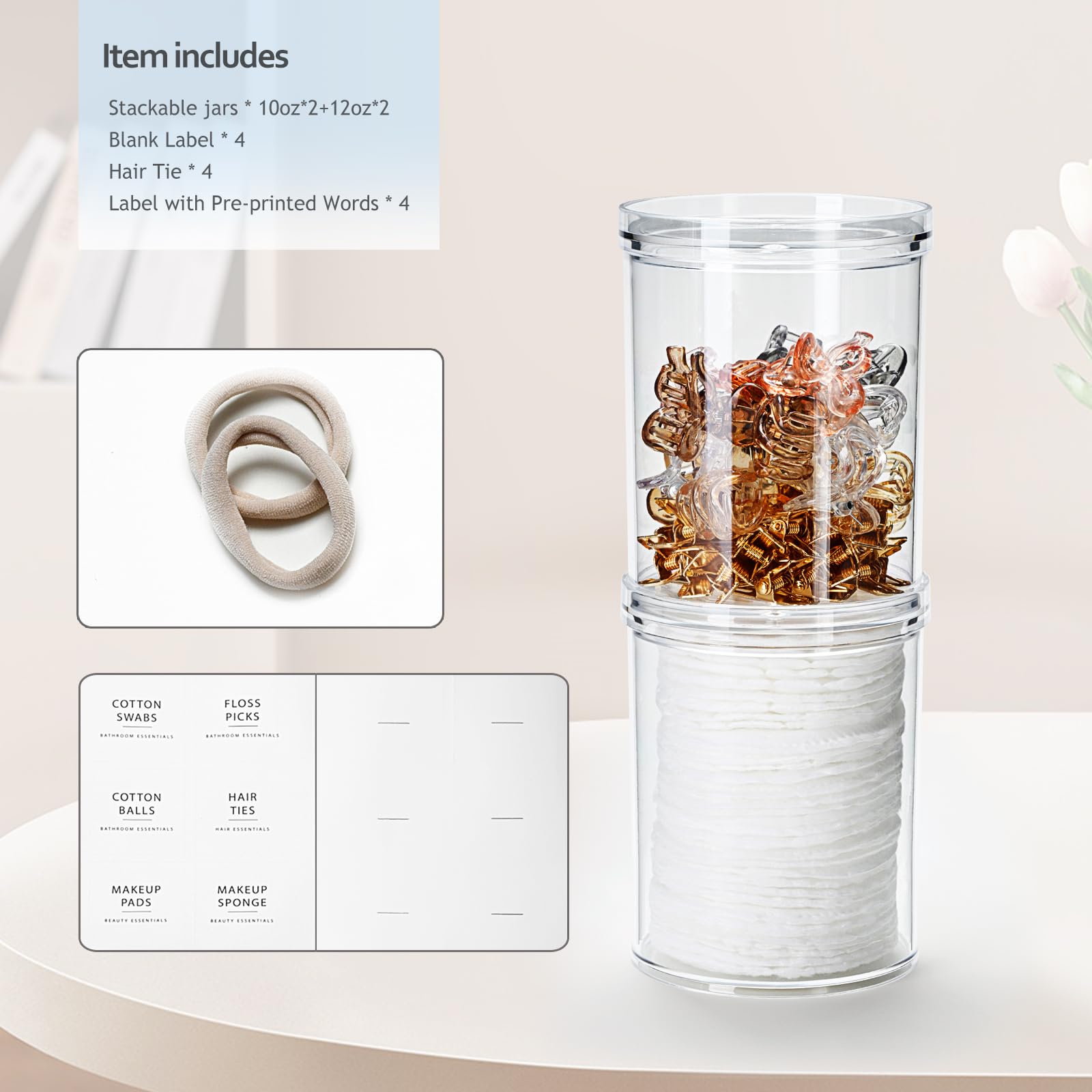 Sheechung Qtip Holder Dispenser Stackable Clear Plastic Container With Storage Lid Bathroom Essentials Decor, Vanity Makeup Stor