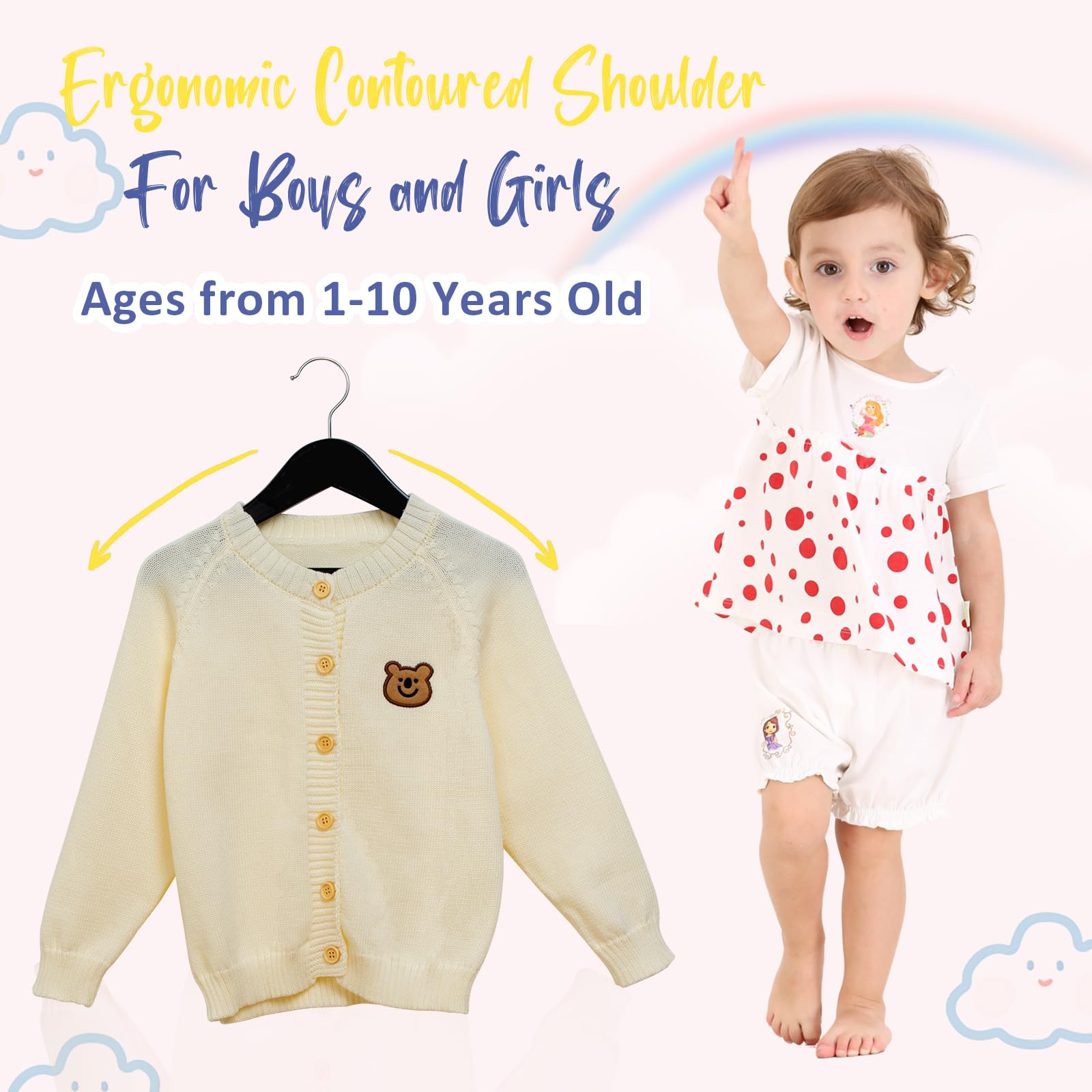 Fairyhaus Kids Wooden Hangers 20Pack Black, 12.8 Inch Baby Wooden Hangers For Closet, Anti-Rust 360 Swivel Hook, Notches & Smoot