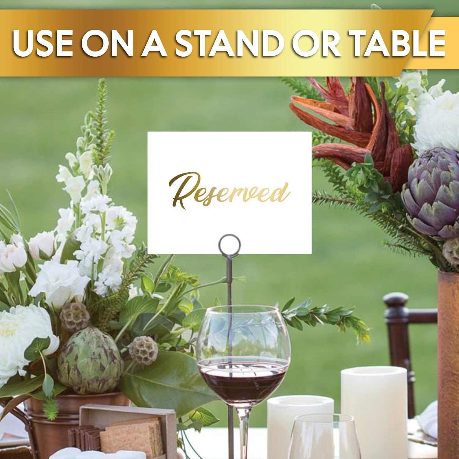 10 Pack Gold Reserved Table Signs For Wedding Party Restaurant - Double Sided Reserved Table Signs - Gold Reserved Signs For Tab