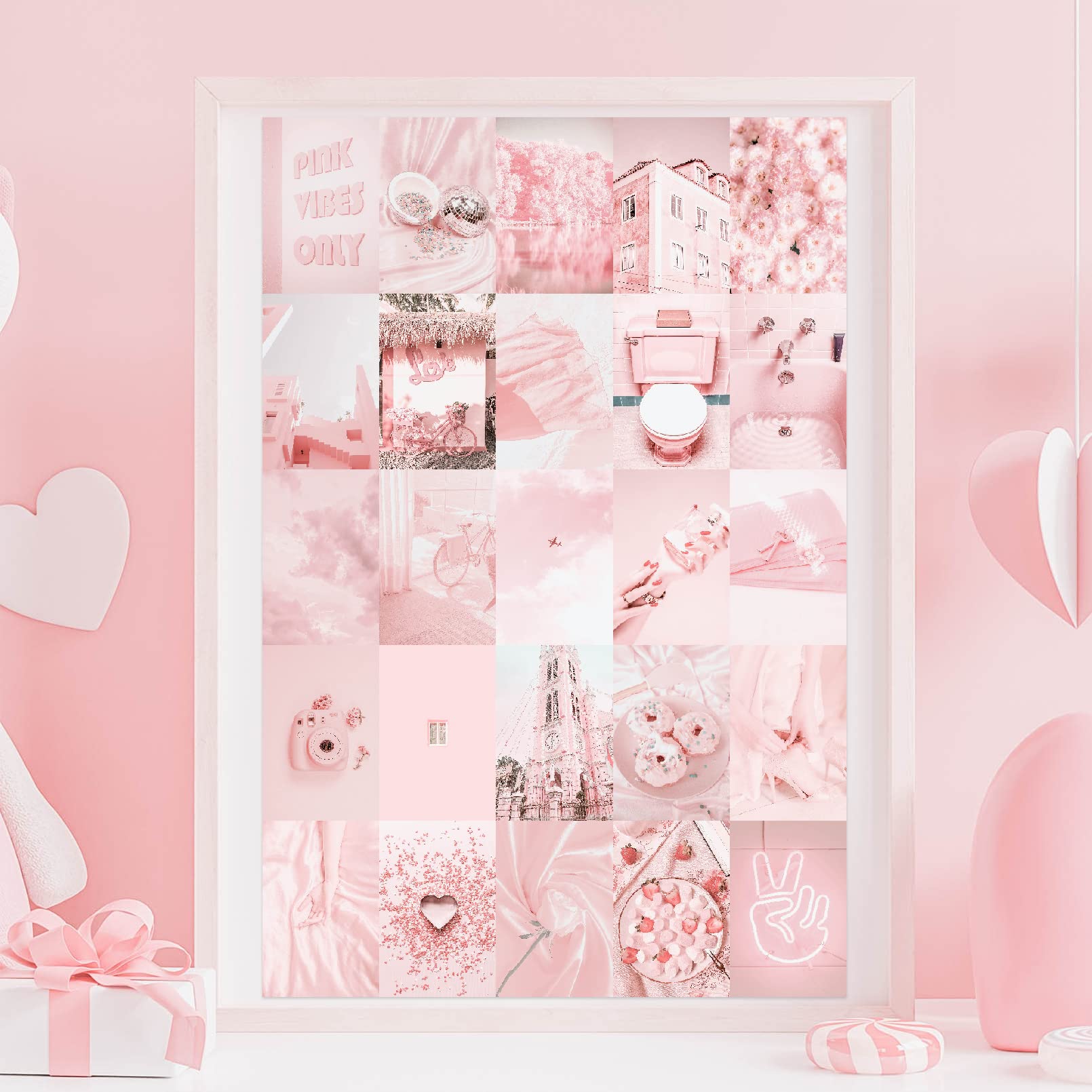 Lovedmore Photo Collage Kit Pastel Pink For Wall Aesthetic 50 Pictures | Pink Room Decor Gifts For Girls | Photo Wall Art For Te