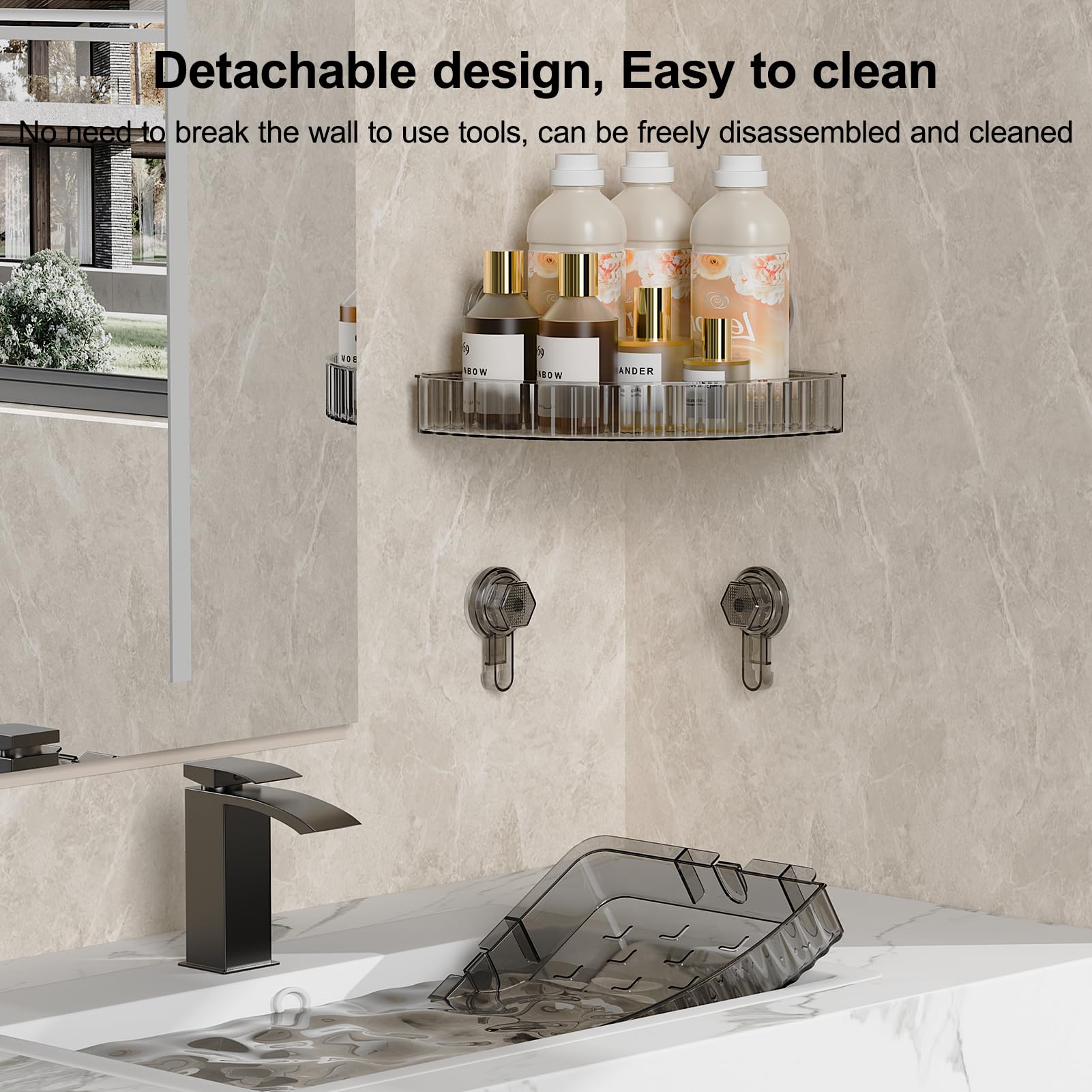 Ankoox Shower Caddy Suction Cup Bathroom Shower Organizer For Bathroom Storage Home Decor & Kitchen No Drilling Large Capacity R