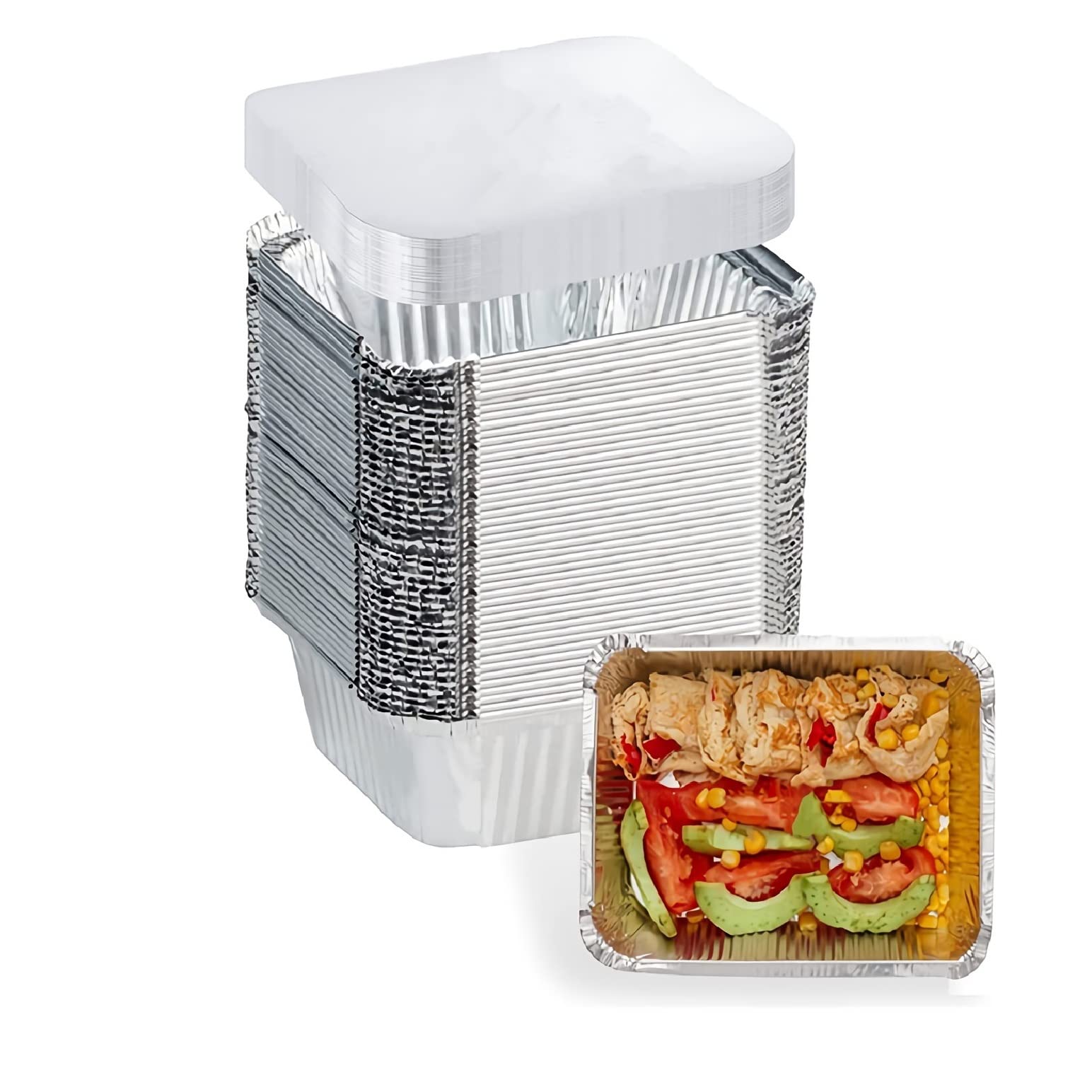 FUIIKEEM 100 Pack - Aluminum Pans with Lids -1LB(5  4),Foil Pans - to Go Food Containers,Recyclable Aluminum Foil with Strong Se
