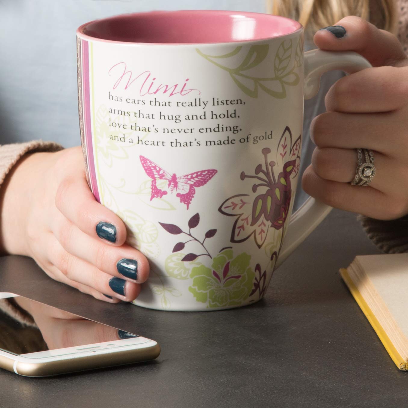 Pavilion Gift Company Mark My Words Mimi Floral Butterfly Grandma Coffee Tea Mug, Large, Pink, 20 Ounces