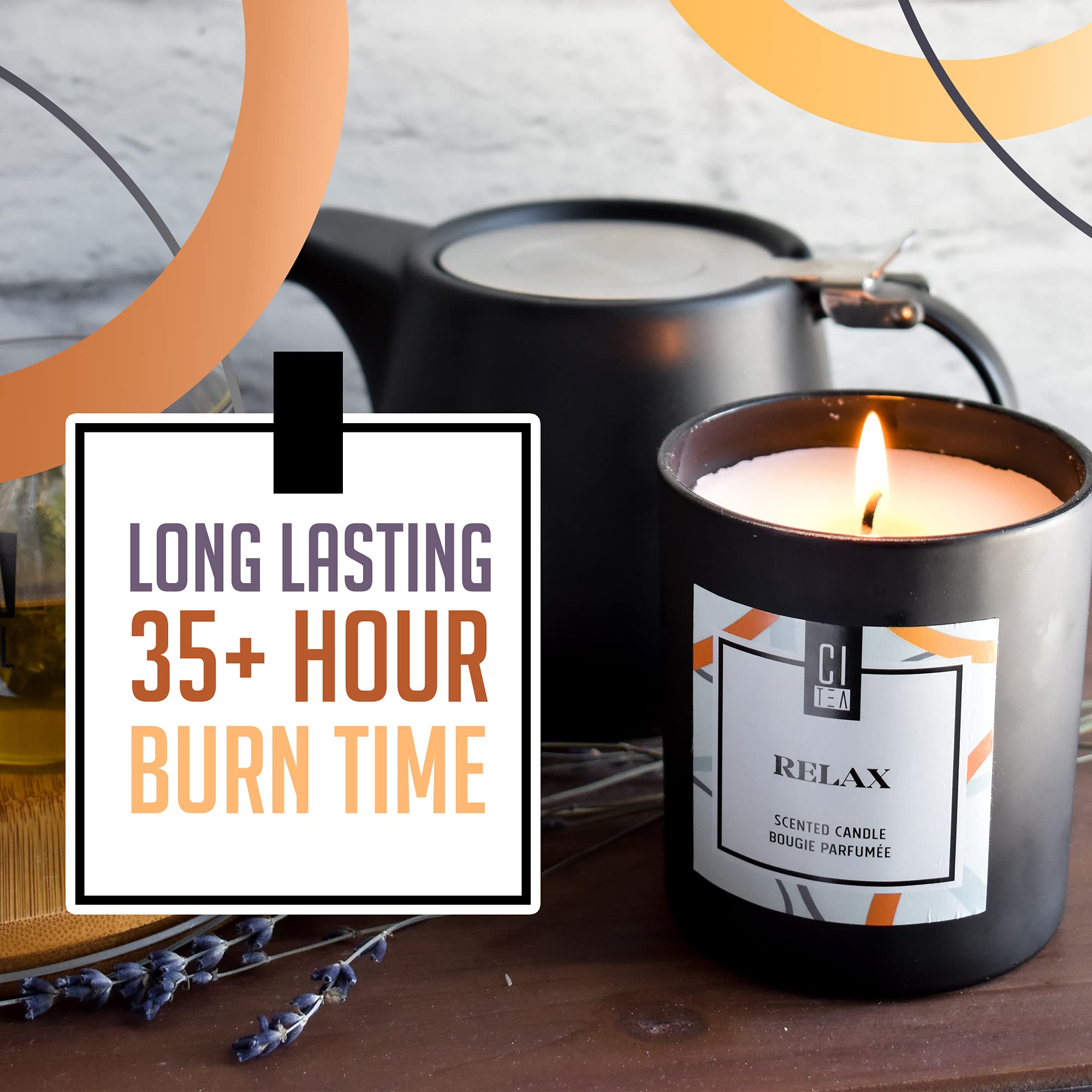 CITea - 100% Natural Soy Wax Scented Candle, Stress Relief Soy Candle with Natural Oils, Large Candle 8 Oz, Sandalwood and Musk