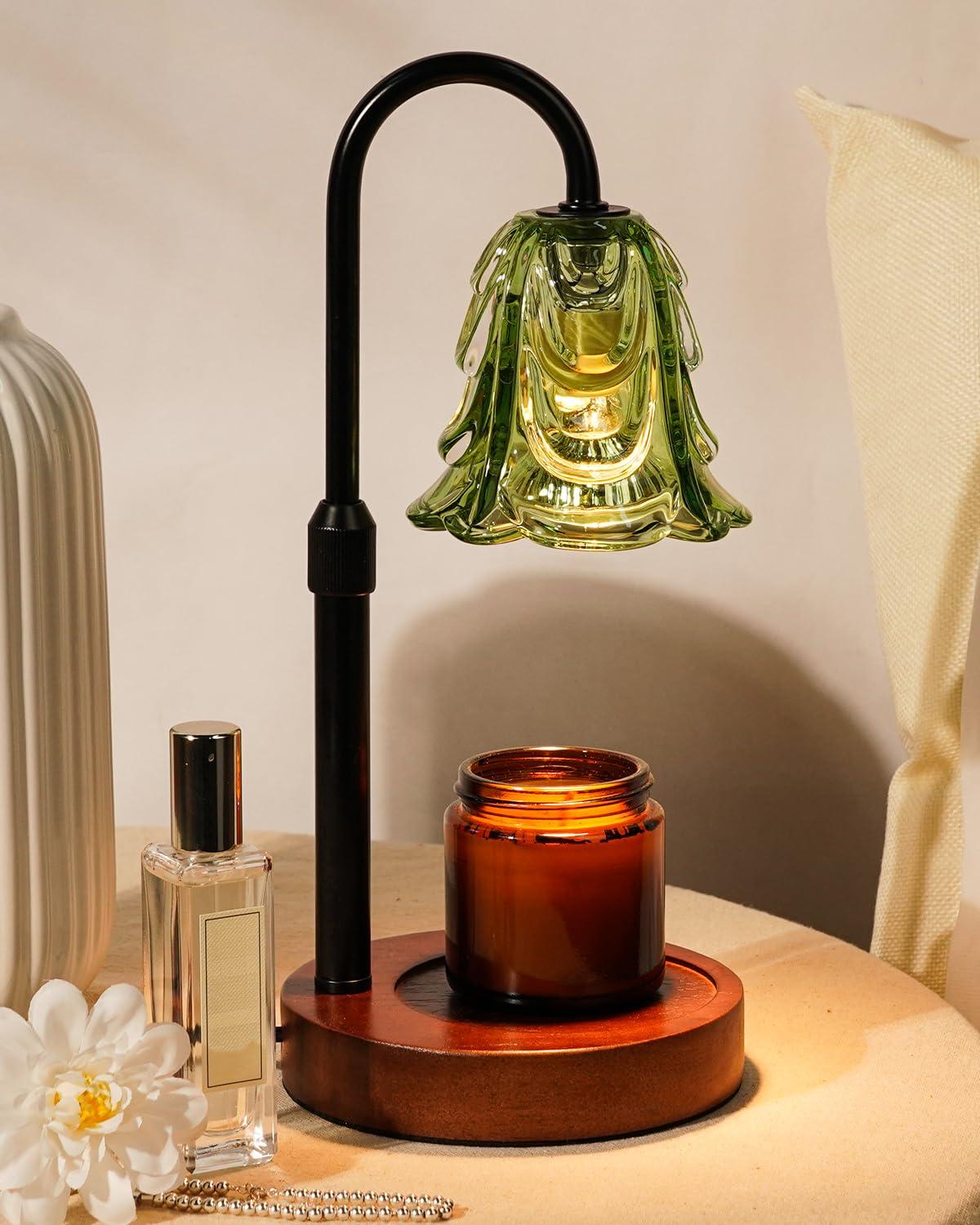 Small Candle Warmer Lamp with Timer, Adjustable Green Lamp Warmer for Jar Candles, Unique Women Gifts for Birthday, Dimmable Can