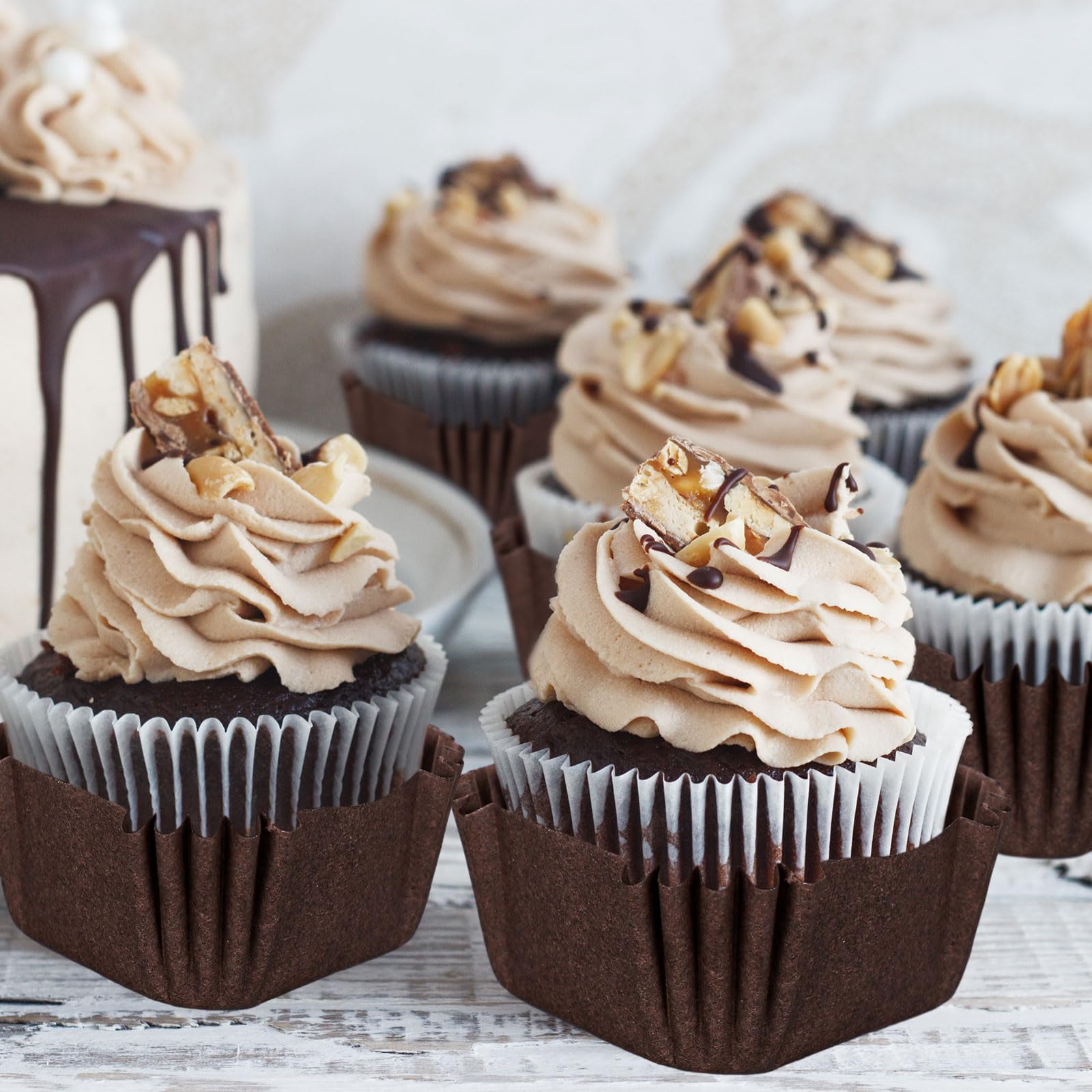 Whaline 500Pcs Square Mini Cupcake Liners Disposable Brownie Baking Cups Coffee Color Cupcake Wrappers For Baby Shower Wedding B