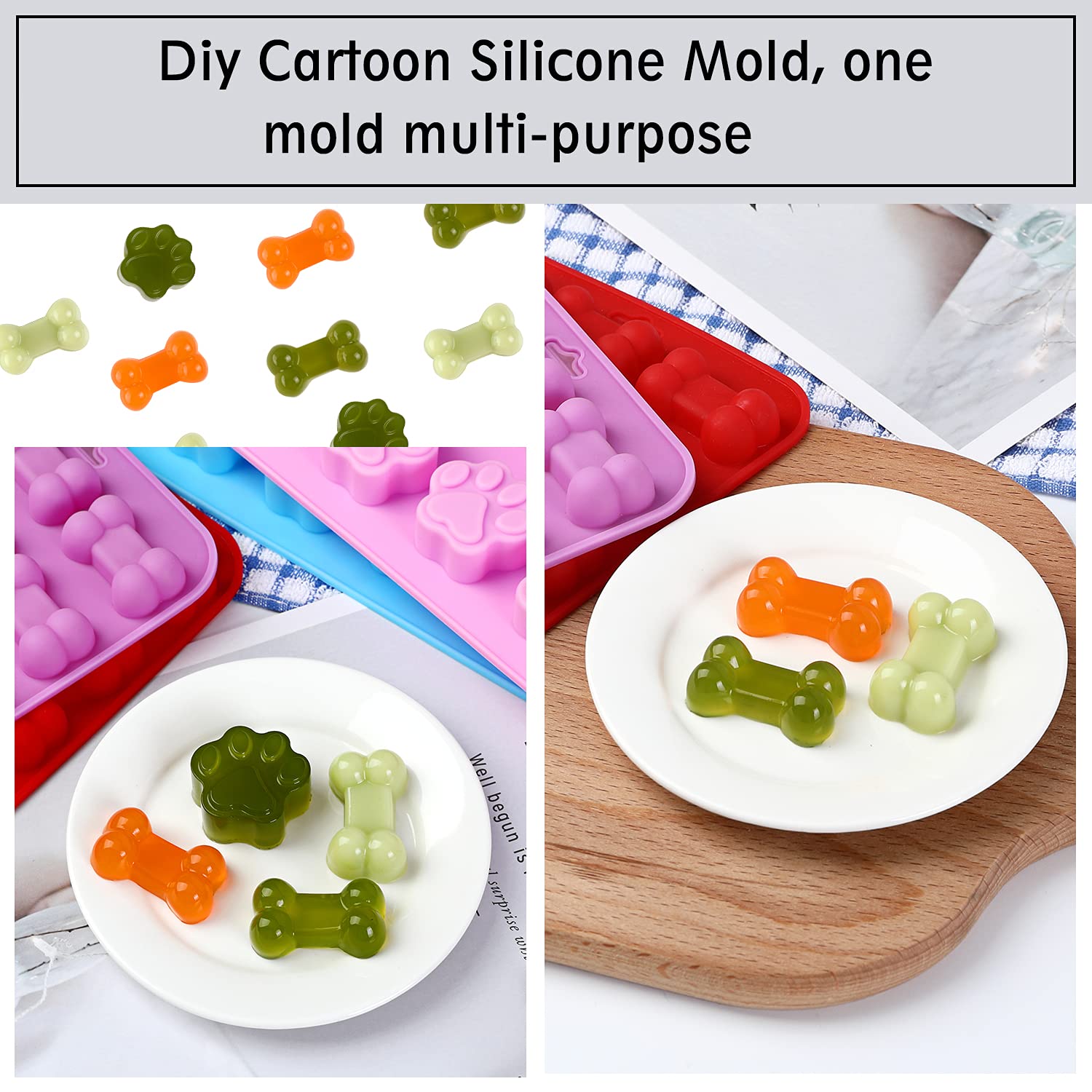 Puppy Dog Paw Bone Silicone Mold, Baking Mold, Used For Jelly, Candy, Chocolate,Ice Cube, Can Bake Dog Snack Biscuits