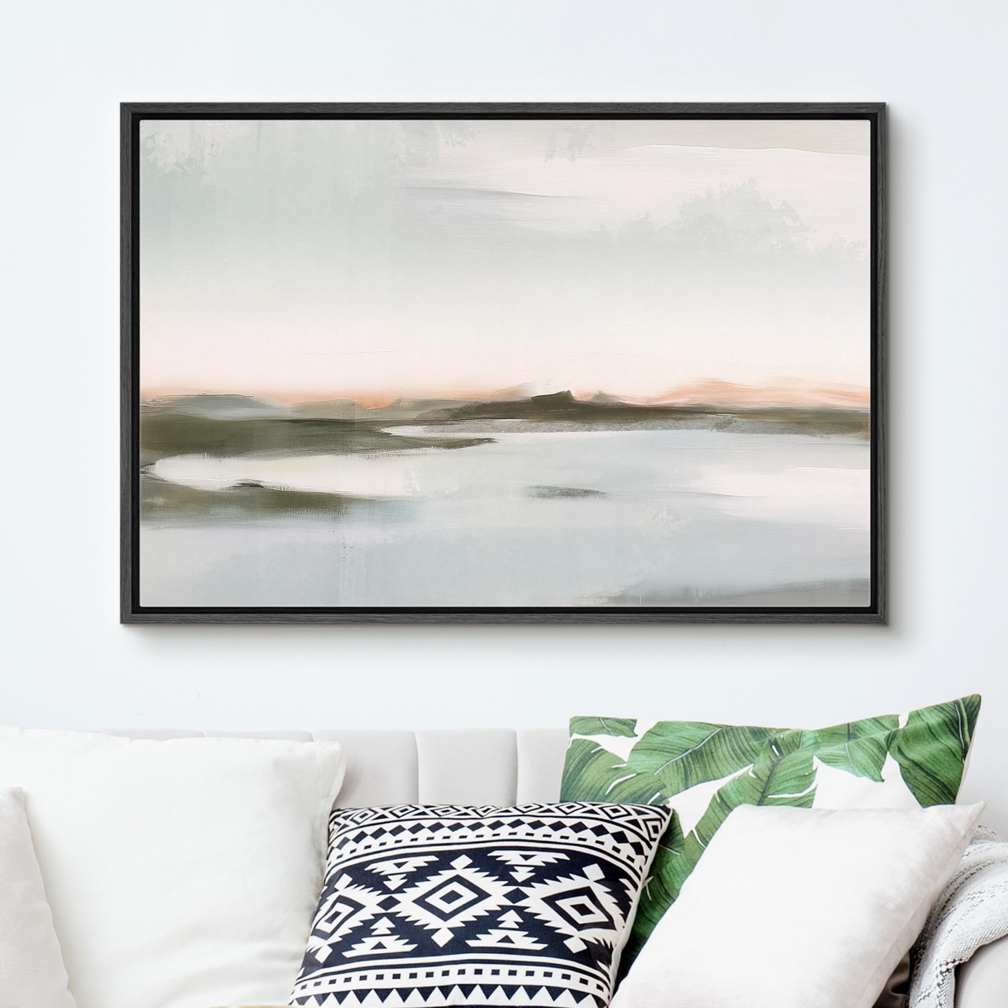 Signford Framed Canvas Print Wall Art Storm Cloud Mountain Lake Nature Wilderness Illustration Minimalism Decorative Colorful Ru