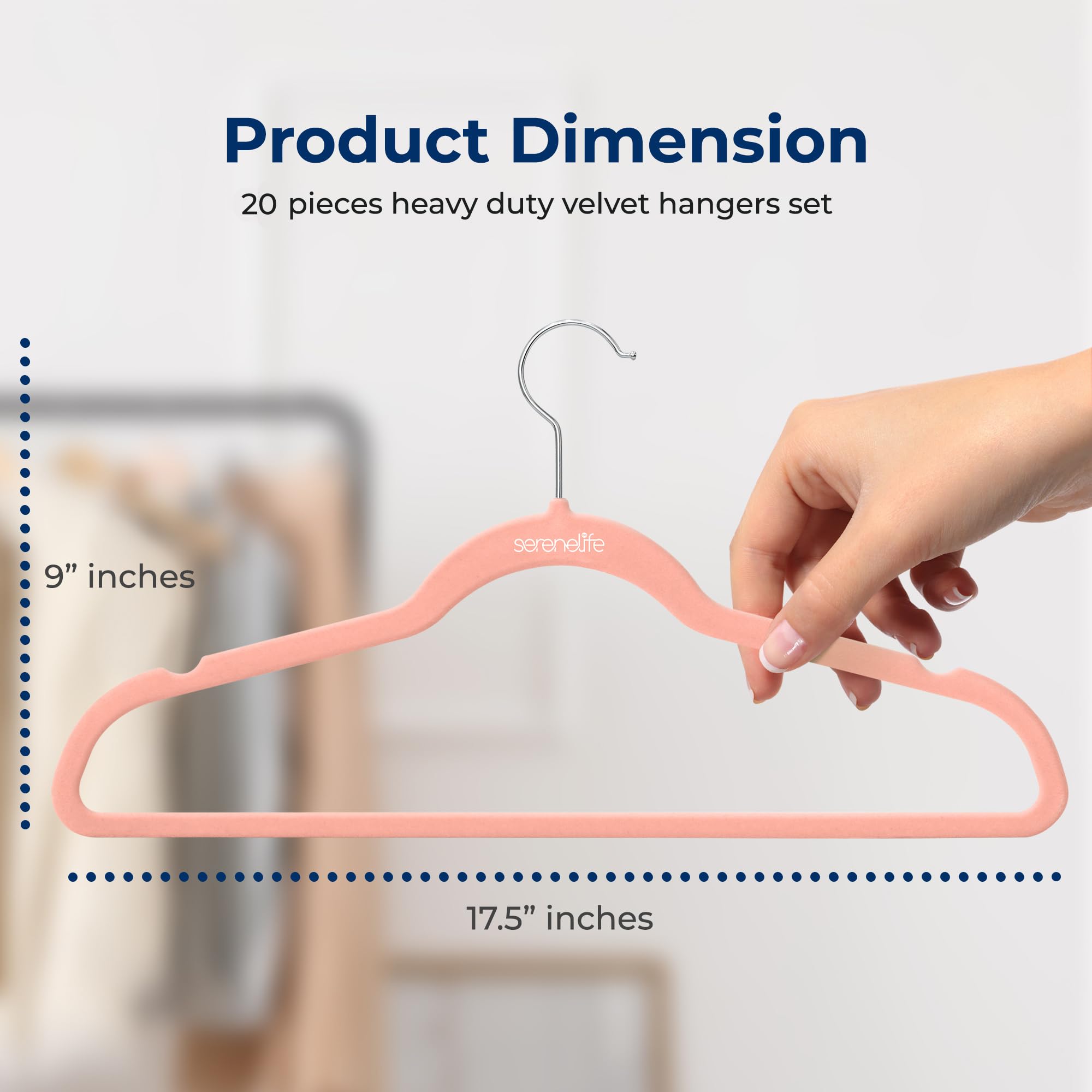 Serenelife Velvet Hangers 20 Pcs, Non Slip Heavy Duty Hanger Set With 360 Swivel Hook, Smooth Velvet Finish To Protect Fabric, L
