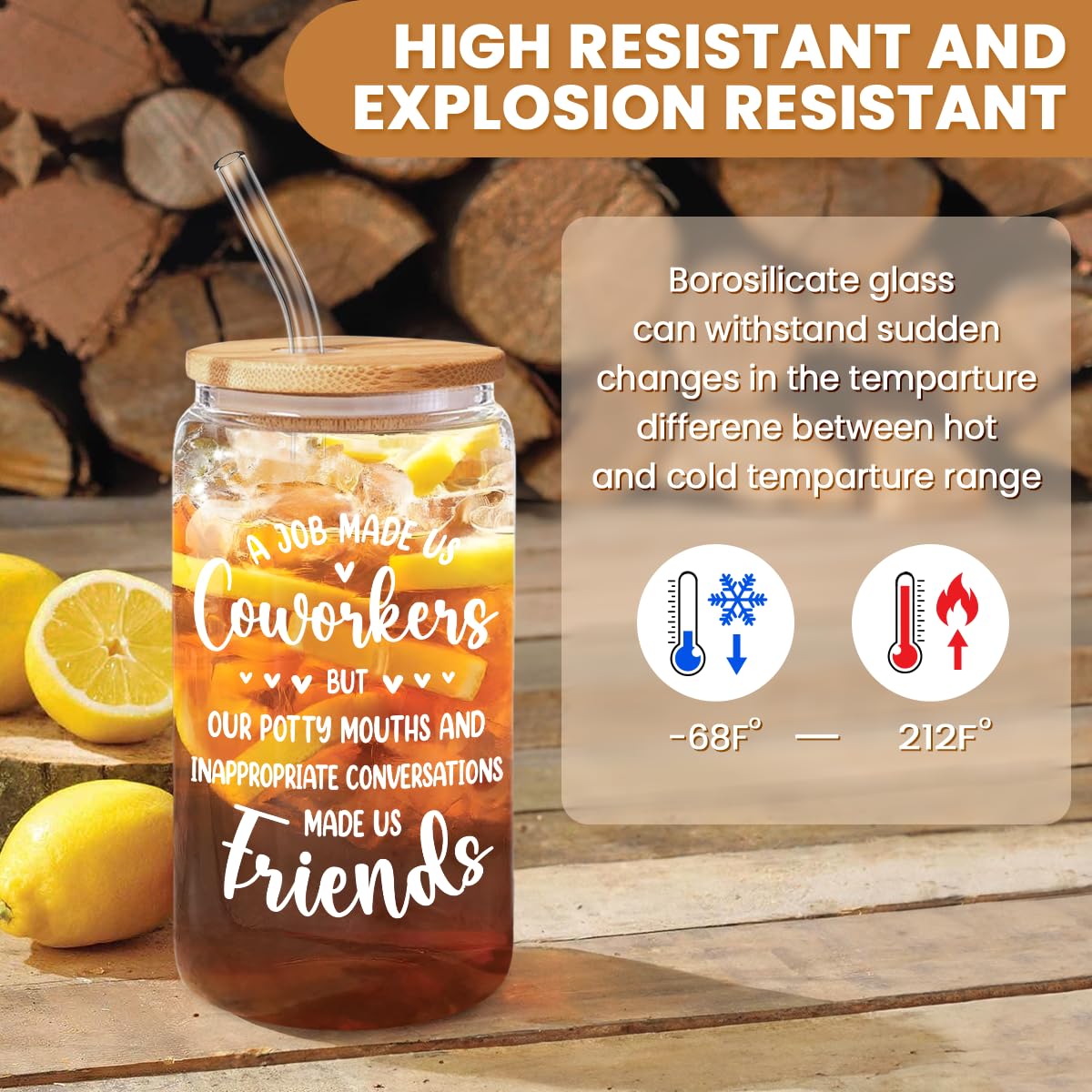 Sandjest Coworker Gifts For Women - Coworker 16Oz Can Glass Coffee Cup - Funny Work Bestie Gifts For Women - Farewell Gifts Goin