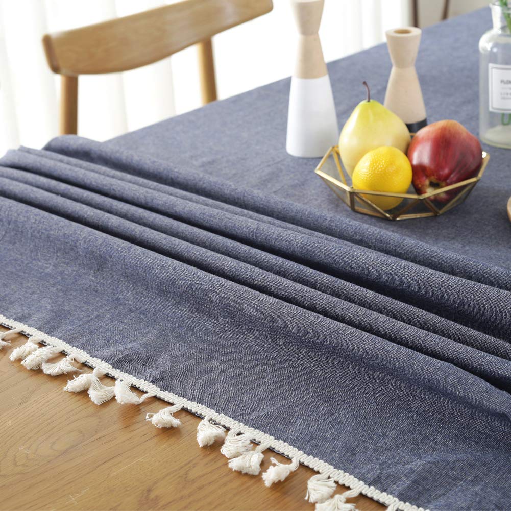 meioro Tablecloth Solid Color Tassel Tablecloths Rectangular Table Cloth Cotton Table Cover Multi-Purpose Indoor and Outdoor(36 x 36 Inch  Navy Blue)