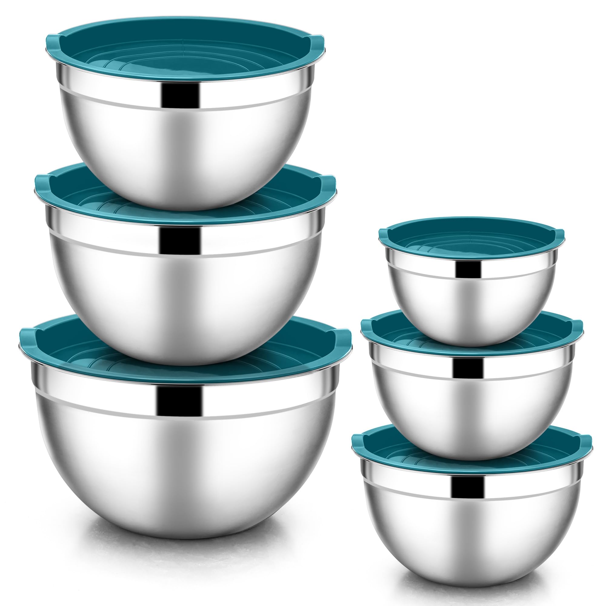 E-Far Mixing Bowls With Lids, 12-Piece Stainless Steel Salad Bowls Metal Nesting Bowls For Baking Cooking And Prepping, Airtight