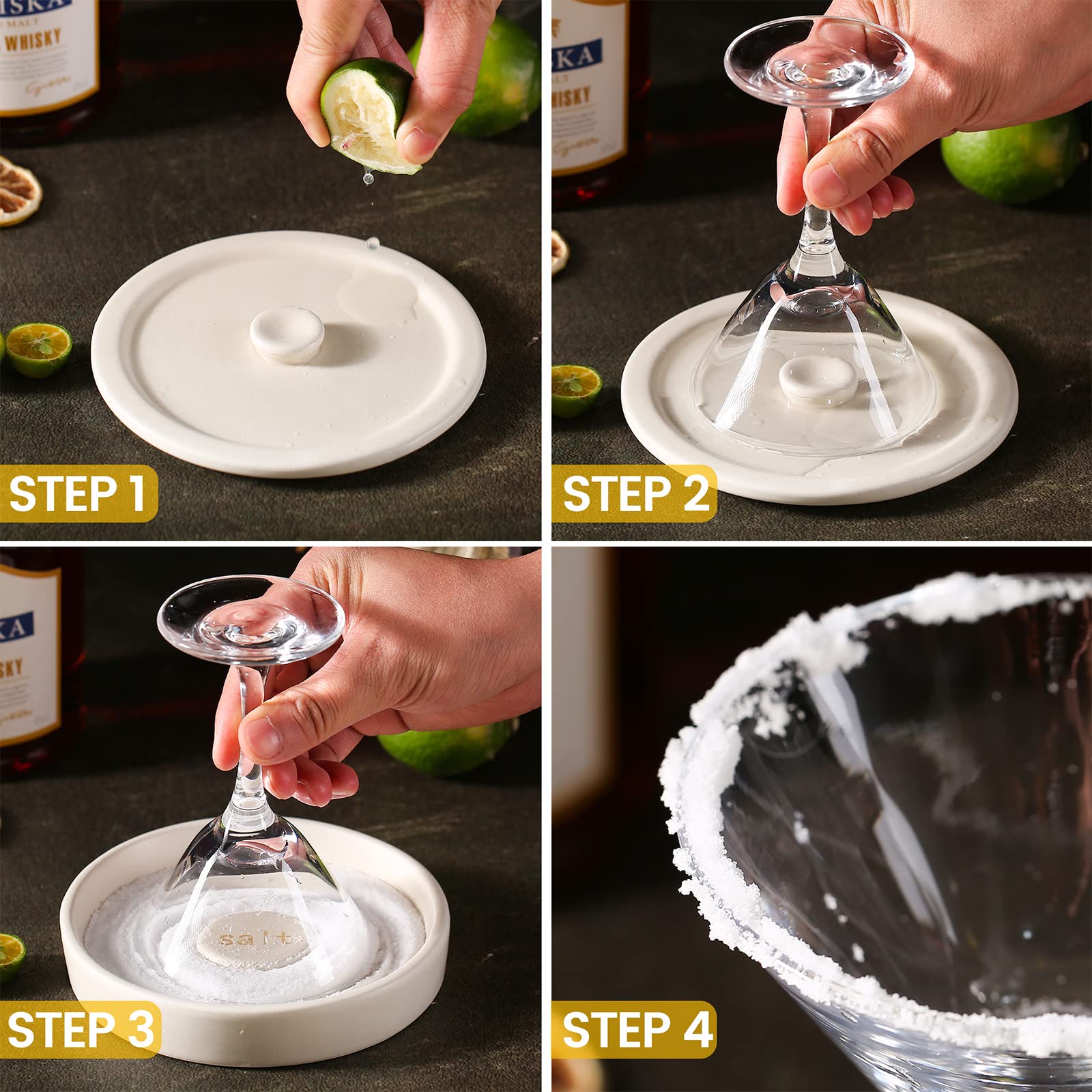 Cosnou Ceramic Margarita Salt Rimmer With Lid Set Of 2 Home Bar Accessories For Seasoning - Rimmers For Drinks - Bartender Kit T