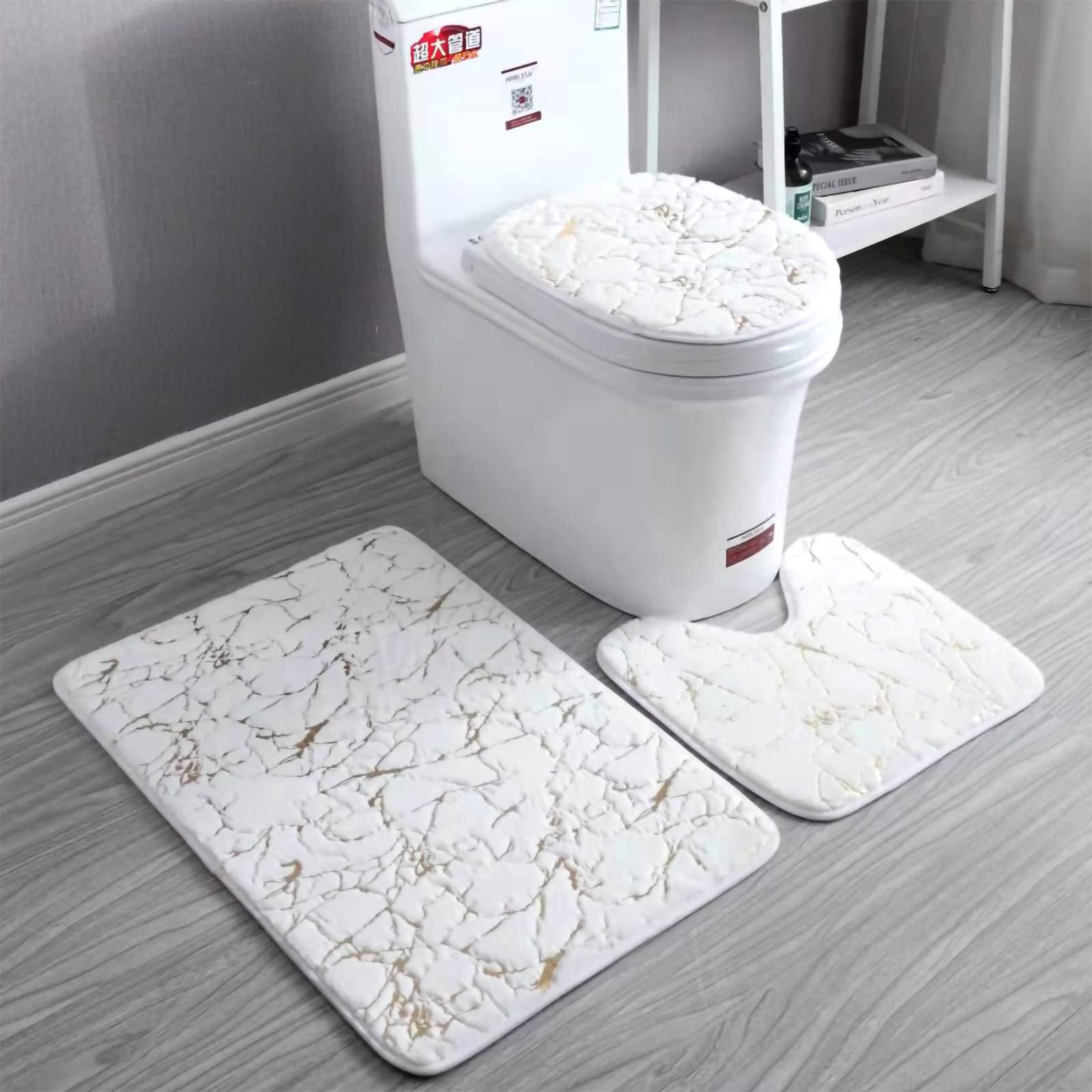 Marble Bathroom Rugs And Mats Set 3 Piece Nonslip White Gold Bathroom Mats Soft Washable Bath Mats For Bathroom Floor Mats Carpe